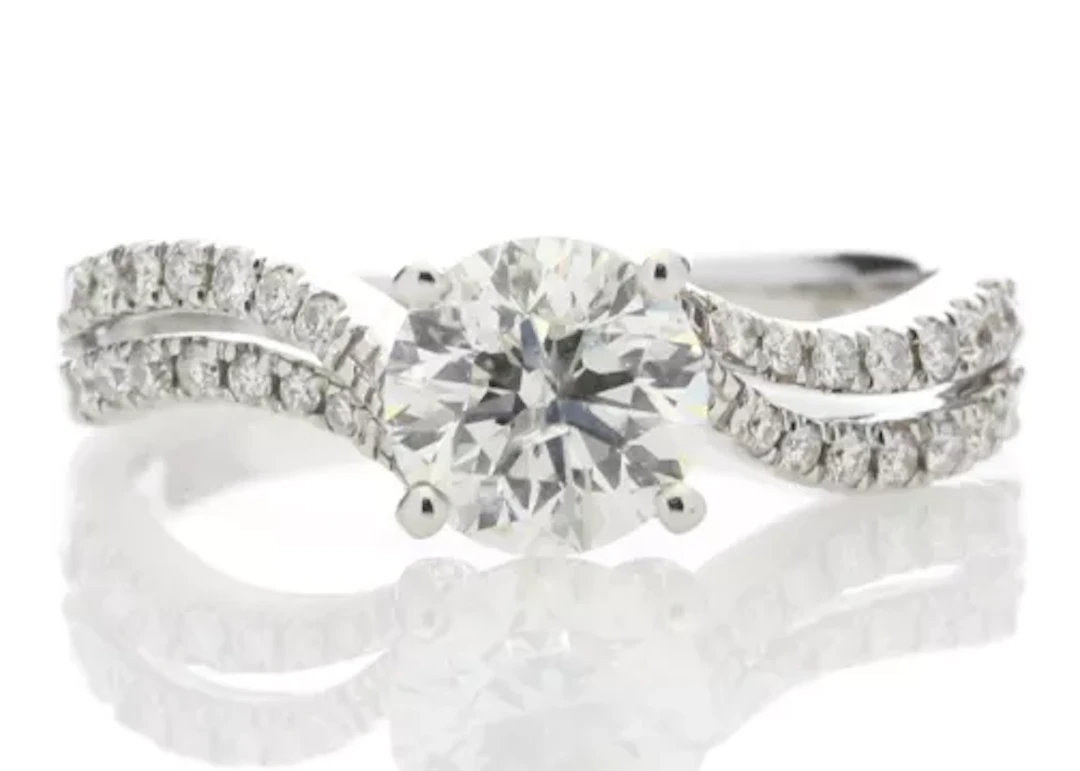 18ct White Gold Solitaire Diamond Ring With Two Rows Shoulder Set