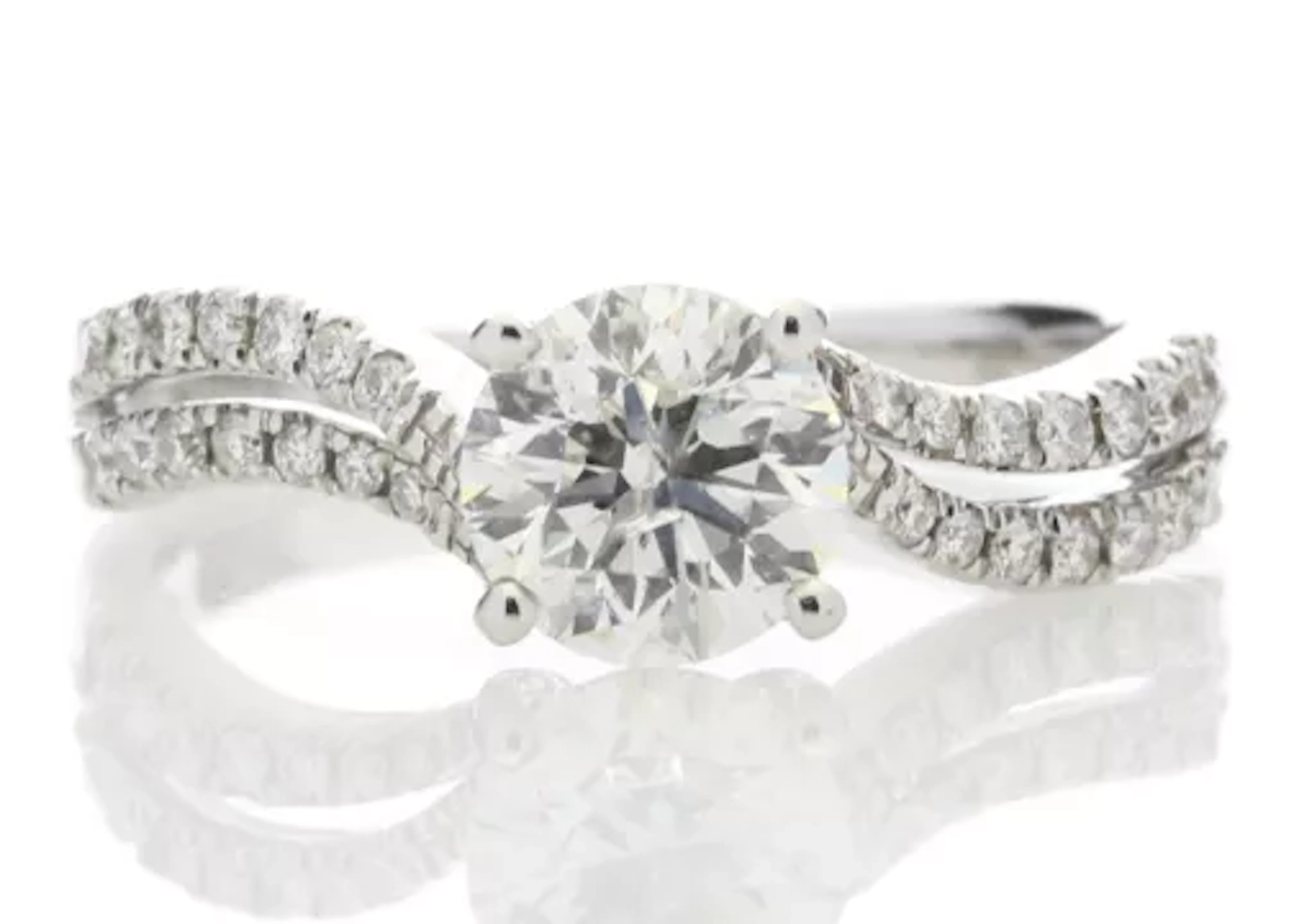 18ct White Gold Solitaire Diamond Ring With Two Rows Shoulder Set
