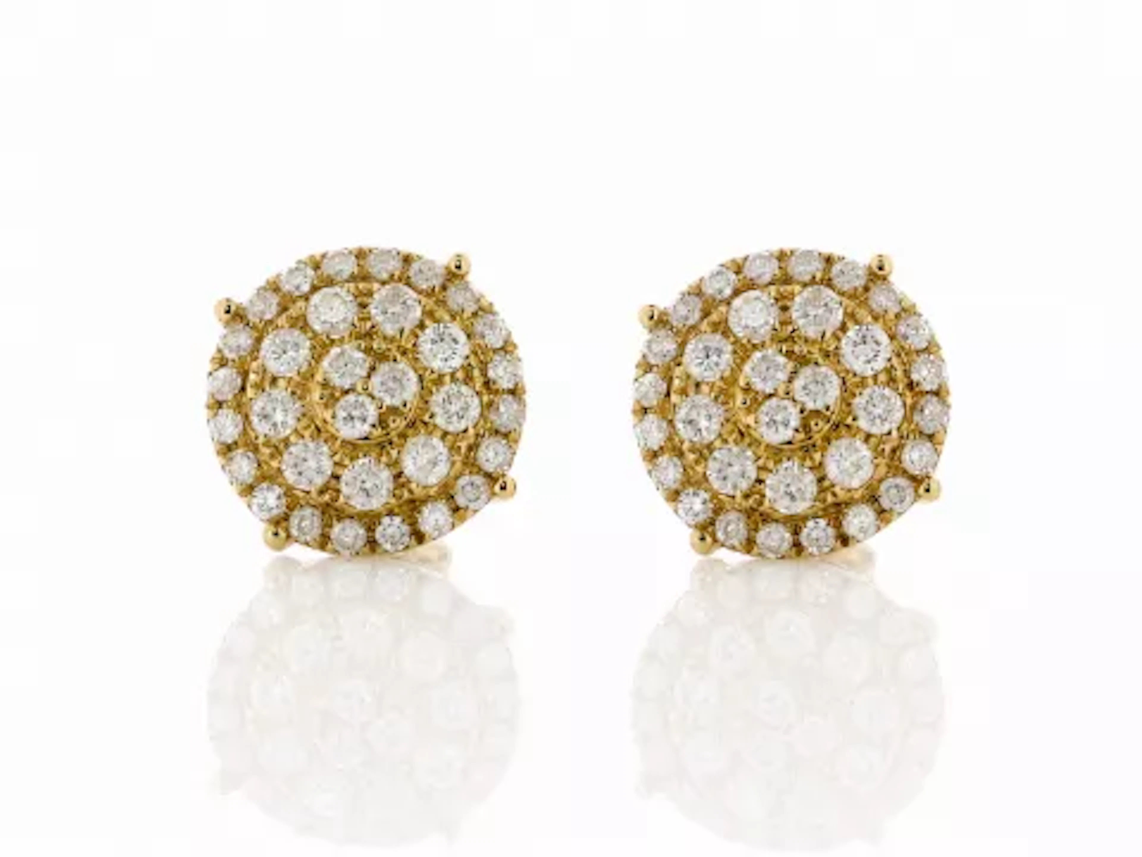 9ct Yellow Gold Round Cluster Diamond Stud Earring 1.35 Carats