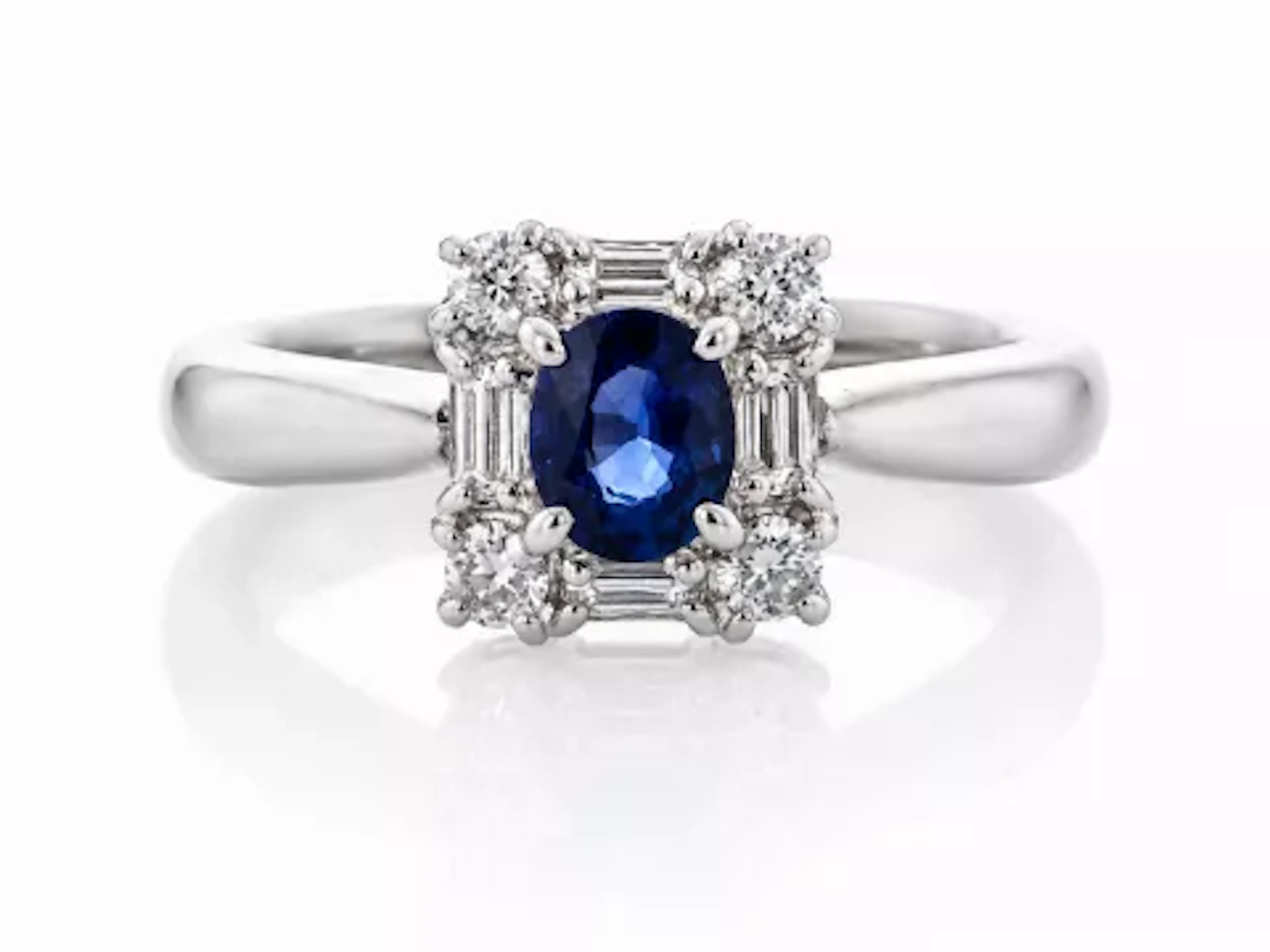 Platinum Fancy Cluster Diamond And Sapphire Ring (0.52) 0.29 Carats