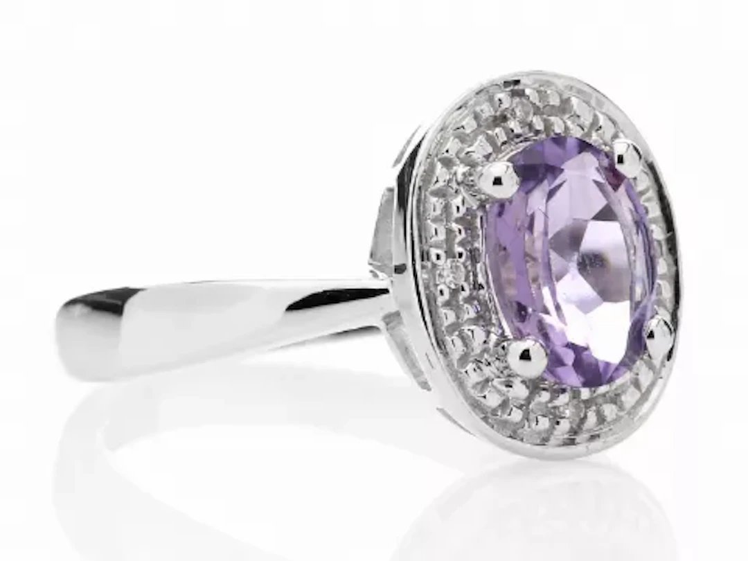 9ct White Gold Cluster Diamond Amethyst Ring (A1.13) 0.02 Carats