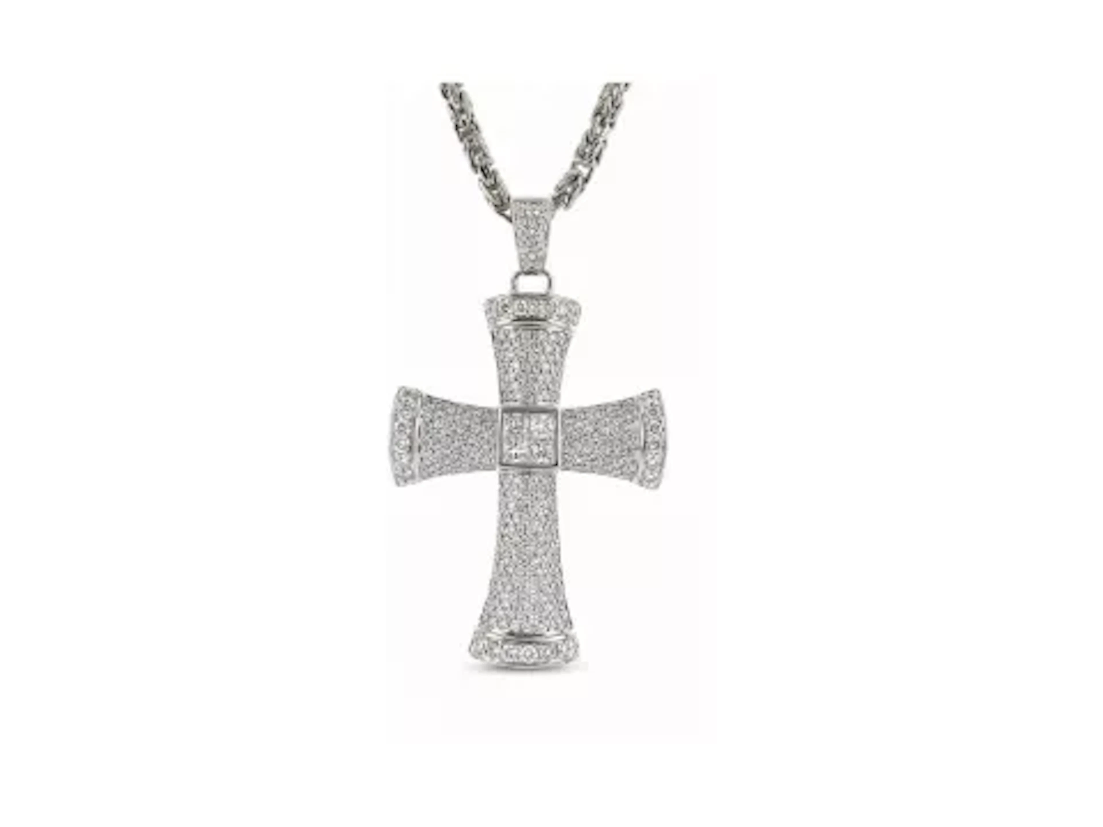 18ct White Gold Diamond Cross Pendant and Chain 5.12 Carats