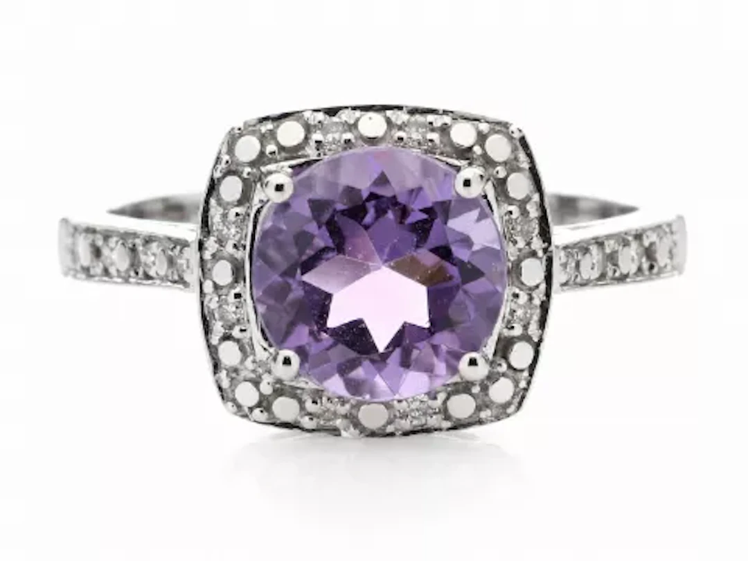 9ct White Gold Amethyst Diamond Ring