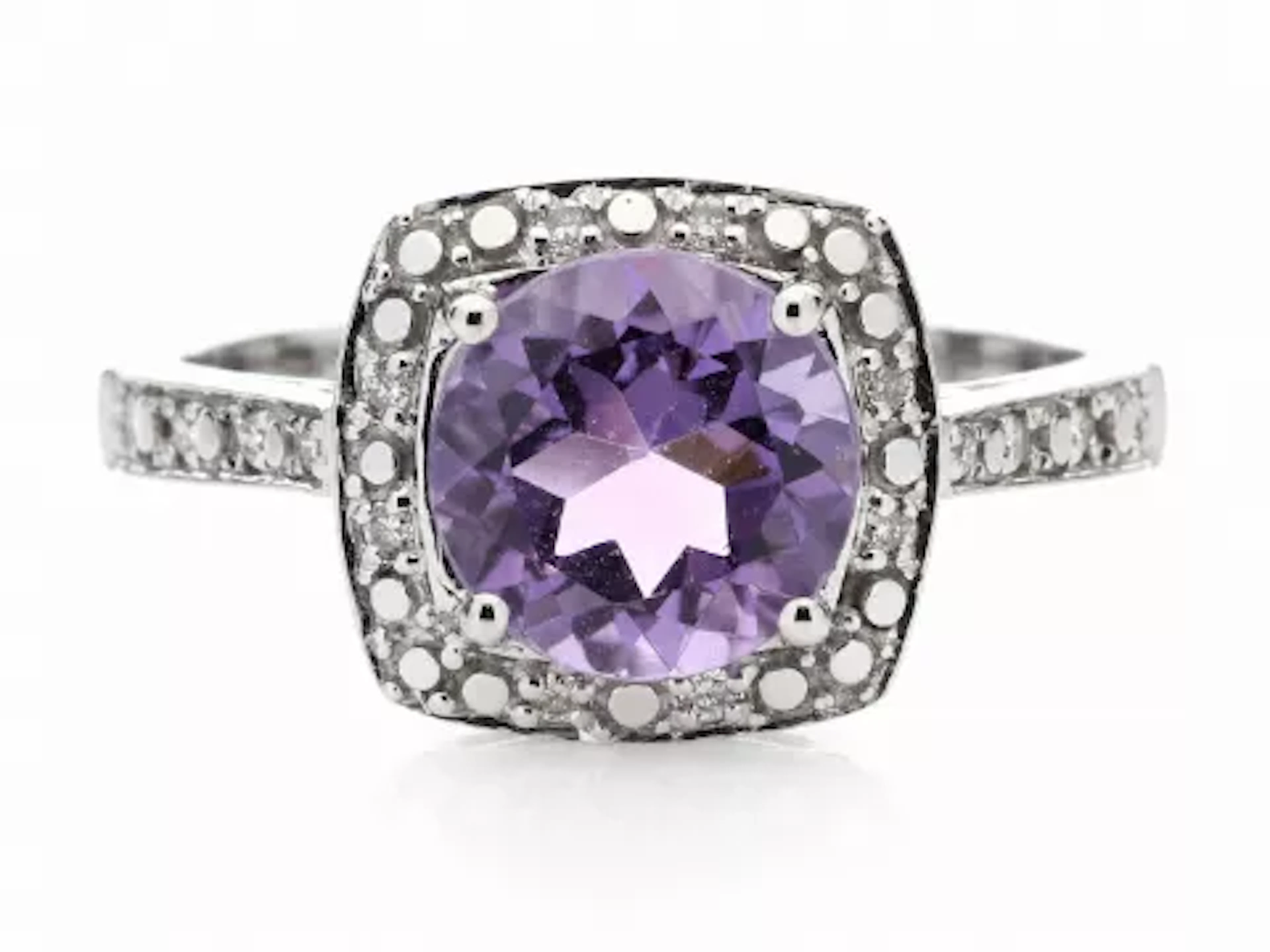 9ct White Gold Amethyst Diamond Ring