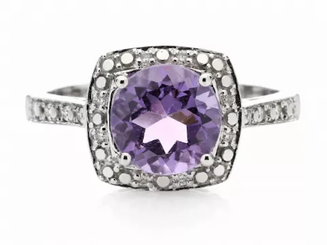 9ct White Gold Amethyst Diamond Ring