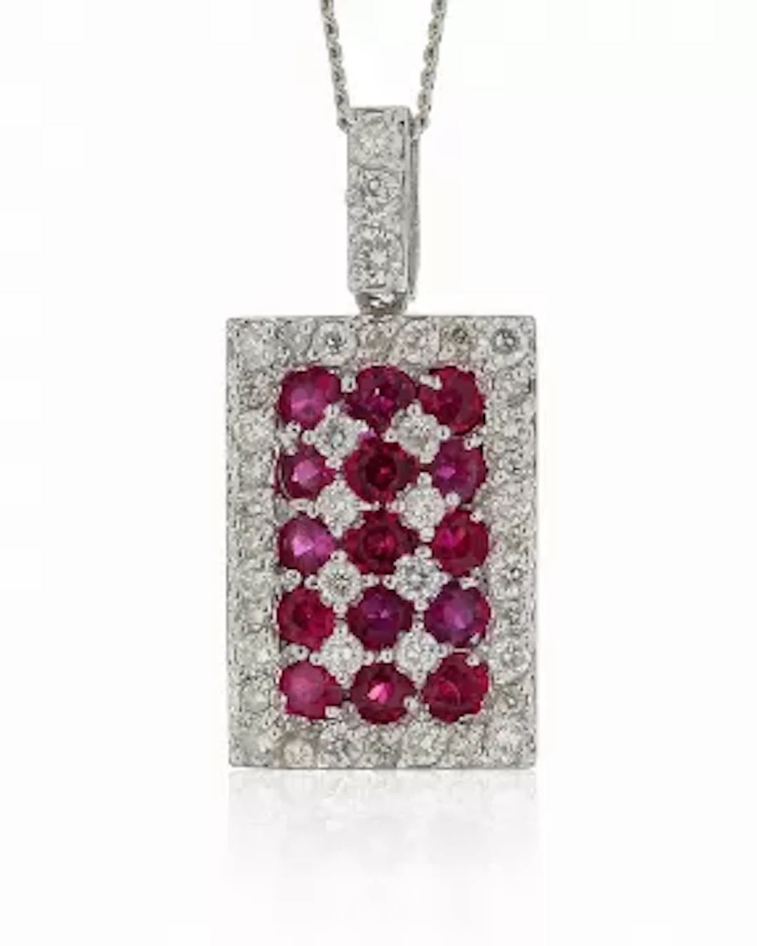 18ct White Gold Emerald Cluster Claw Set Diamond And Ruby Pendant