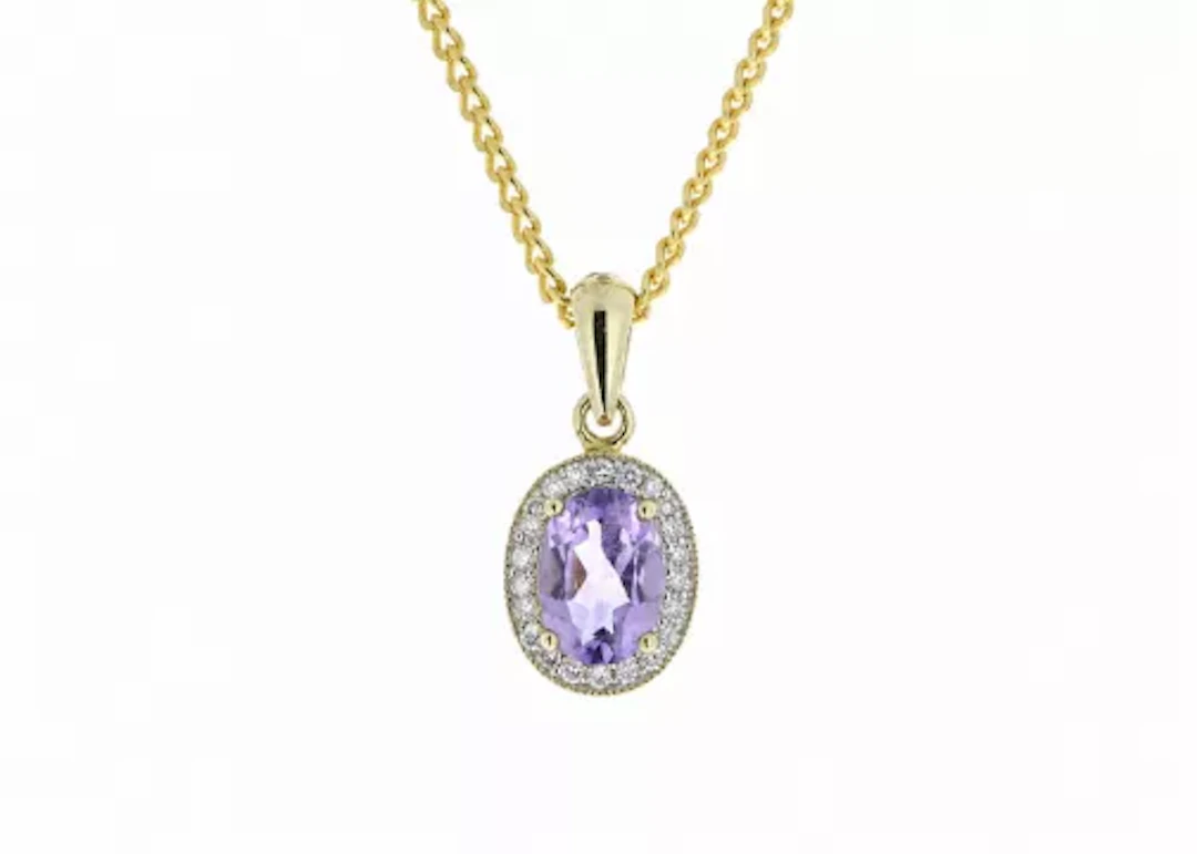 9ct Yellow Gold Amethyst And Diamond Pendant 0.11 Carats