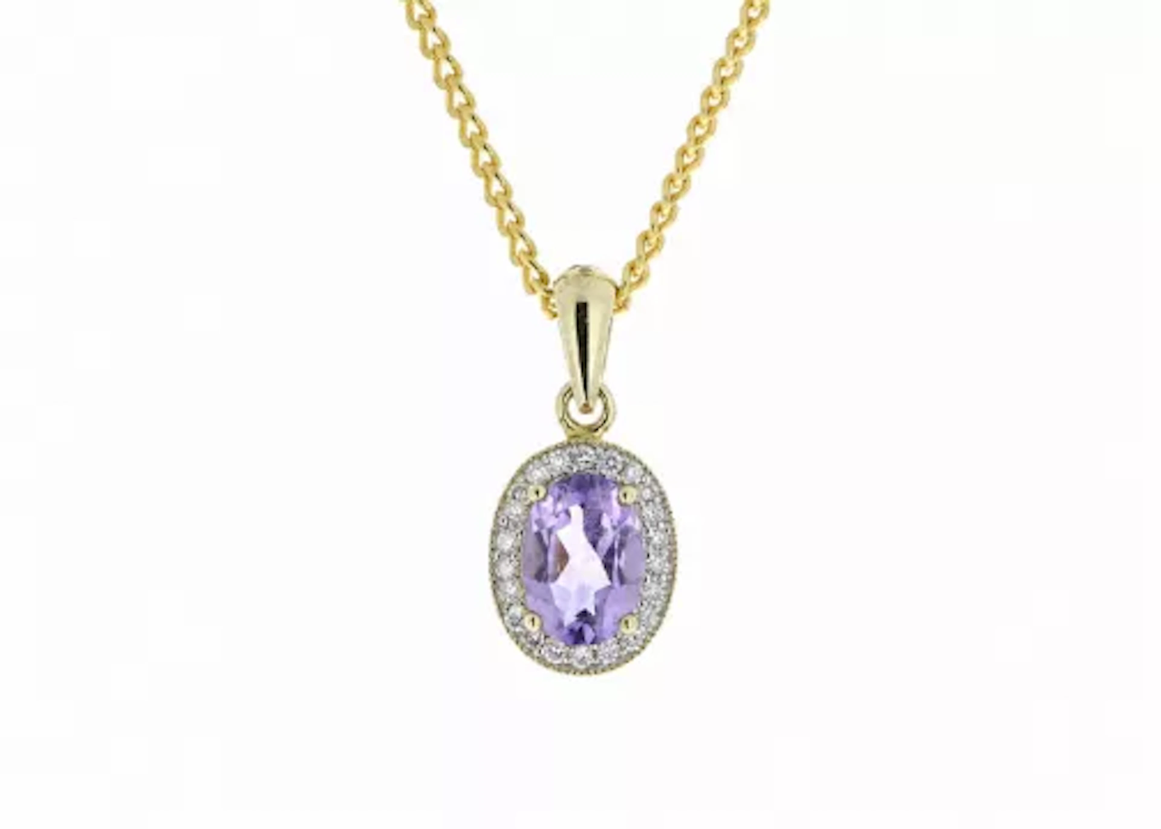 9ct Yellow Gold Amethyst And Diamond Pendant 0.11 Carats