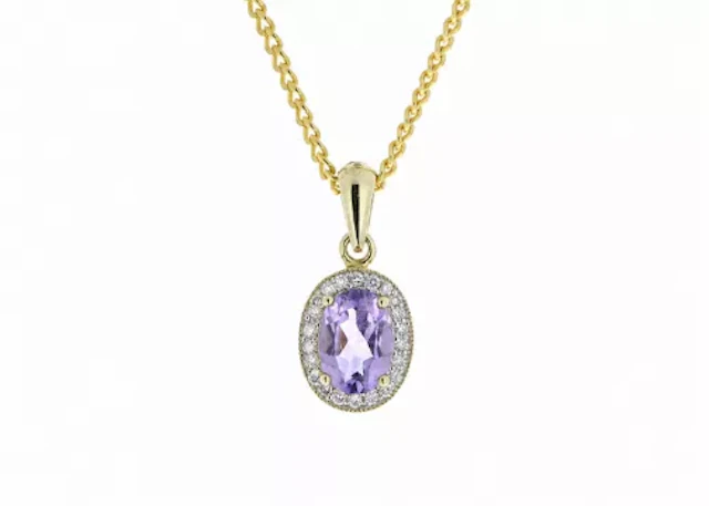 9ct Yellow Gold Amethyst And Diamond Pendant 0.11 Carats