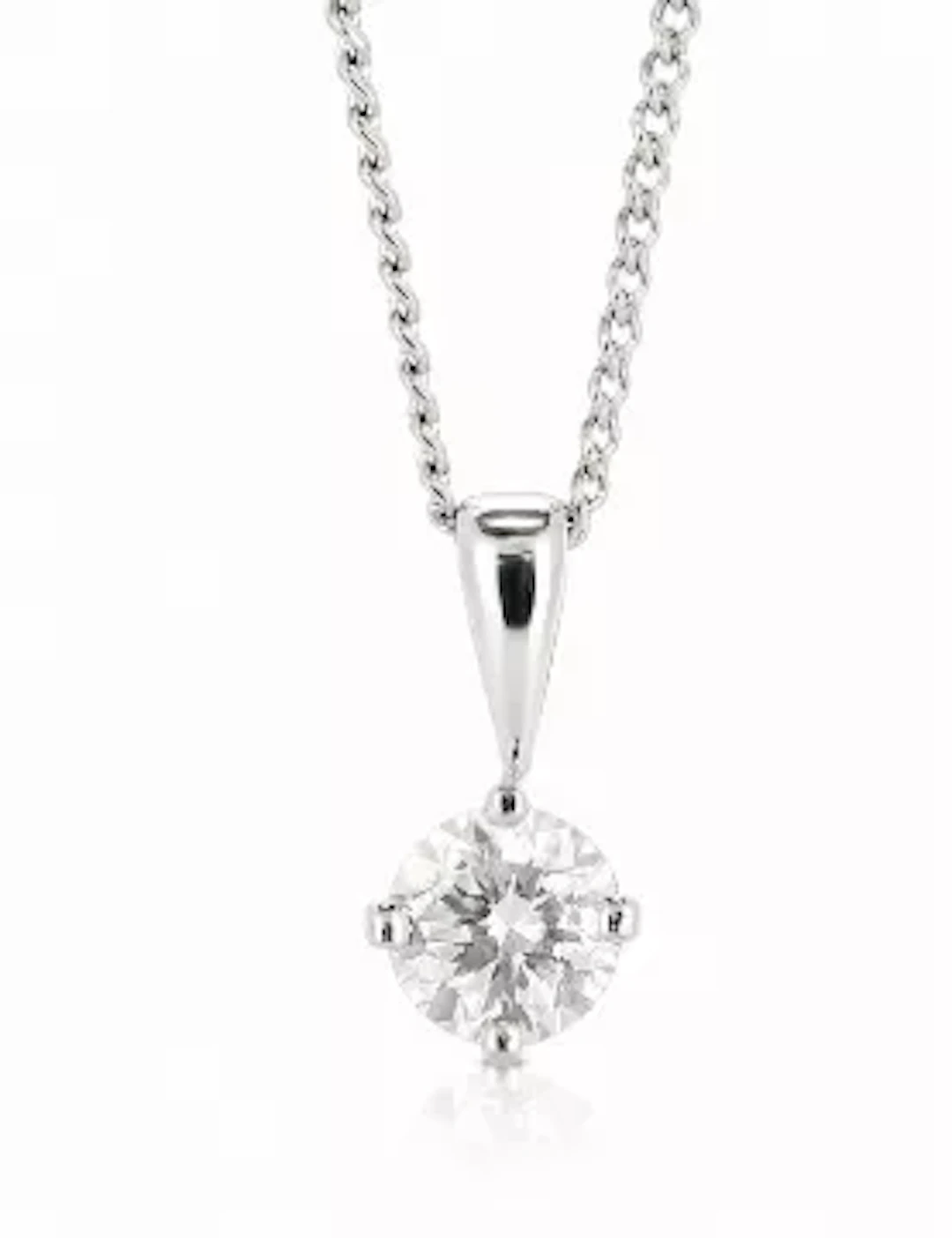 18ct White Gold Single Stone Prong Set Diamond Pendant And Chain 0.51 Carats