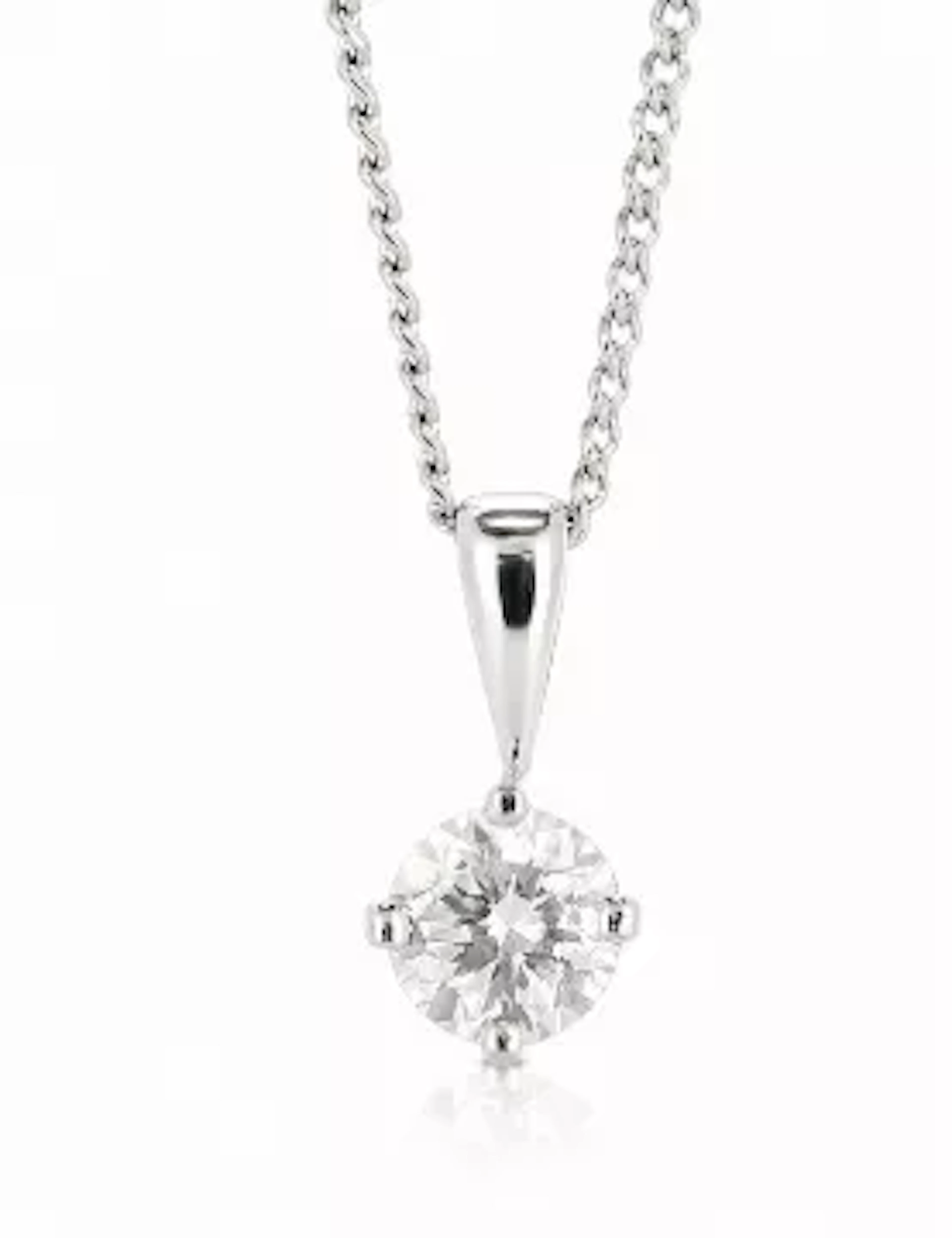 18ct White Gold Single Stone Prong Set Diamond Pendant And Chain 0.51 Carats
