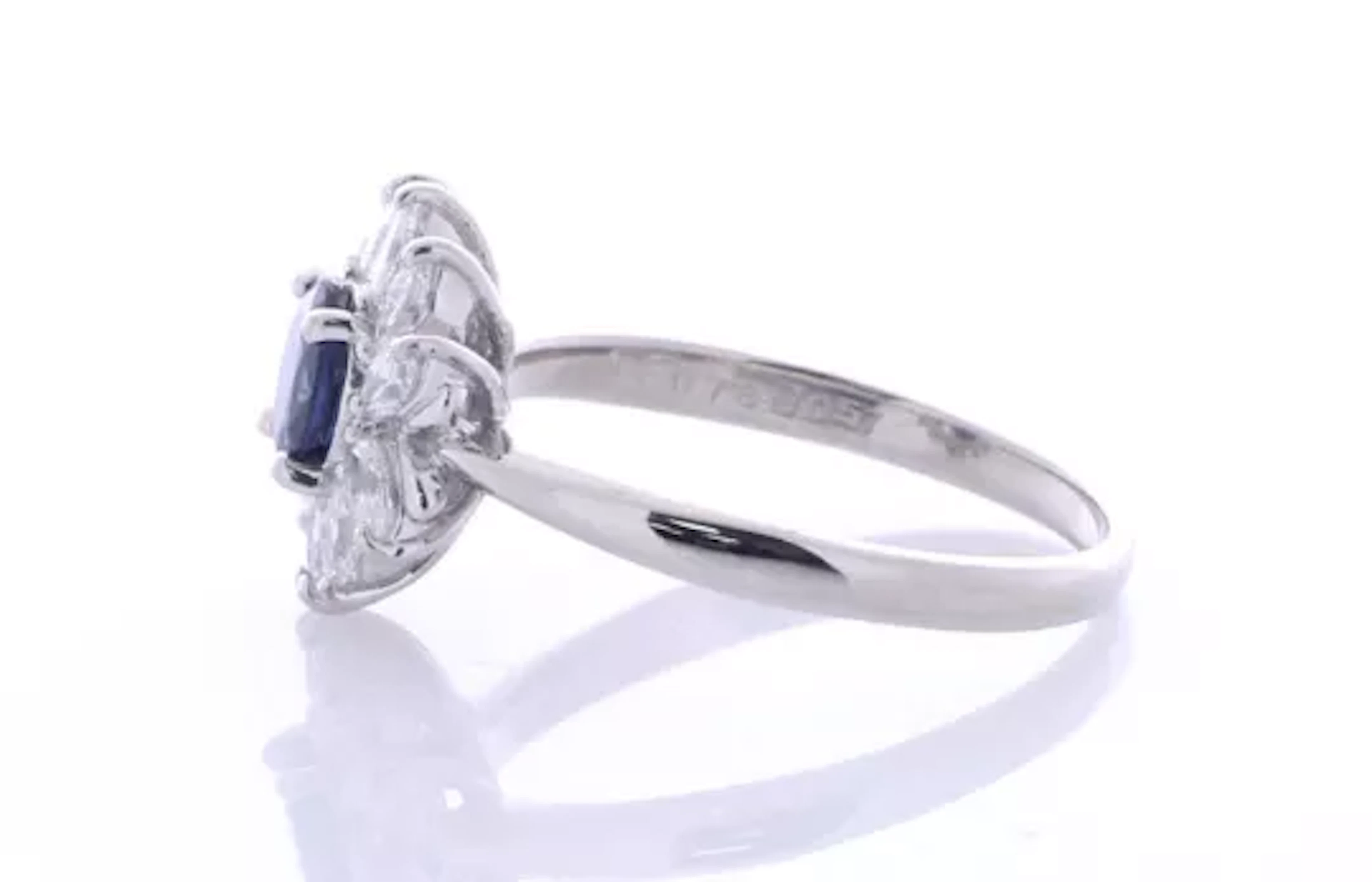 Platinum Oval Cluster Claw Set Diamond And Sapphire Ring (S0.78) 0.57 Carats