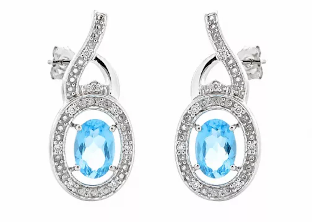 9ct White Gold Diamond And Blue Topaz Earring (BT1.69) 0.05 Carats