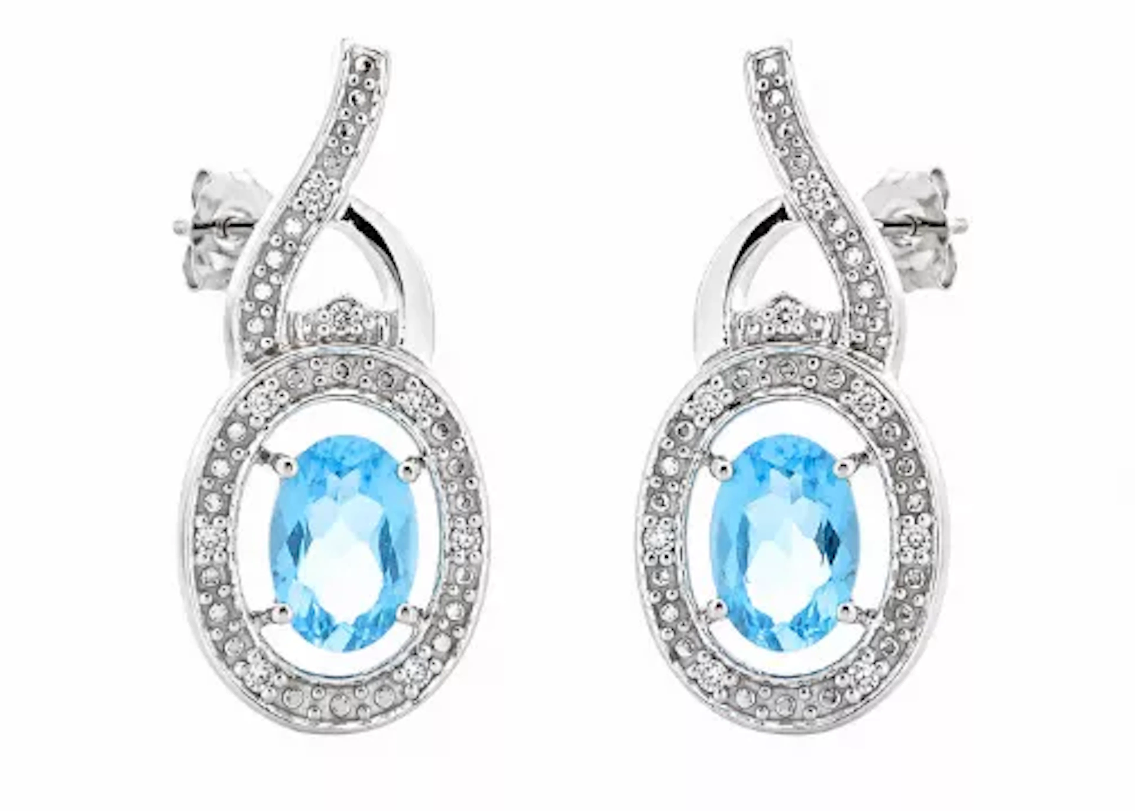 9ct White Gold Diamond And Blue Topaz Earring (BT1.69) 0.05 Carats