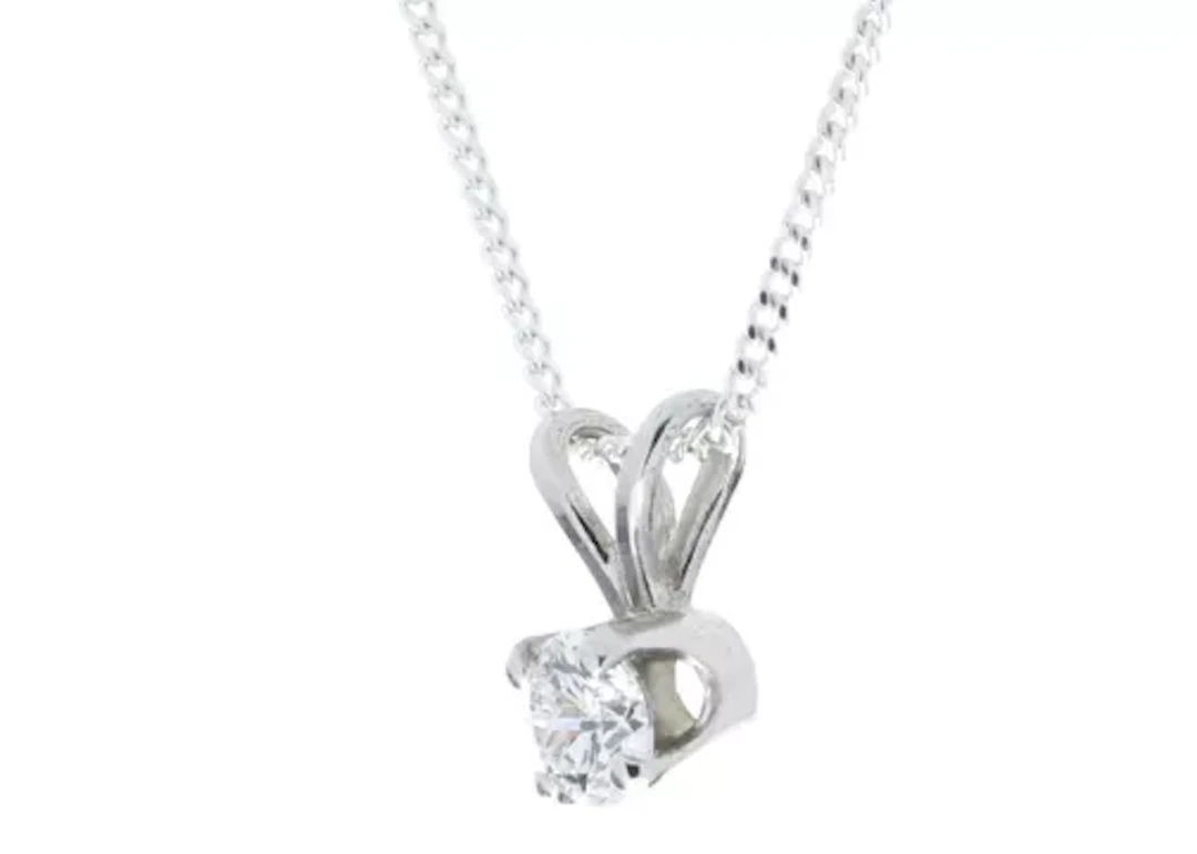 9ct White Gold Single Stone Claw Set Diamond Pendant 0.15 Carats