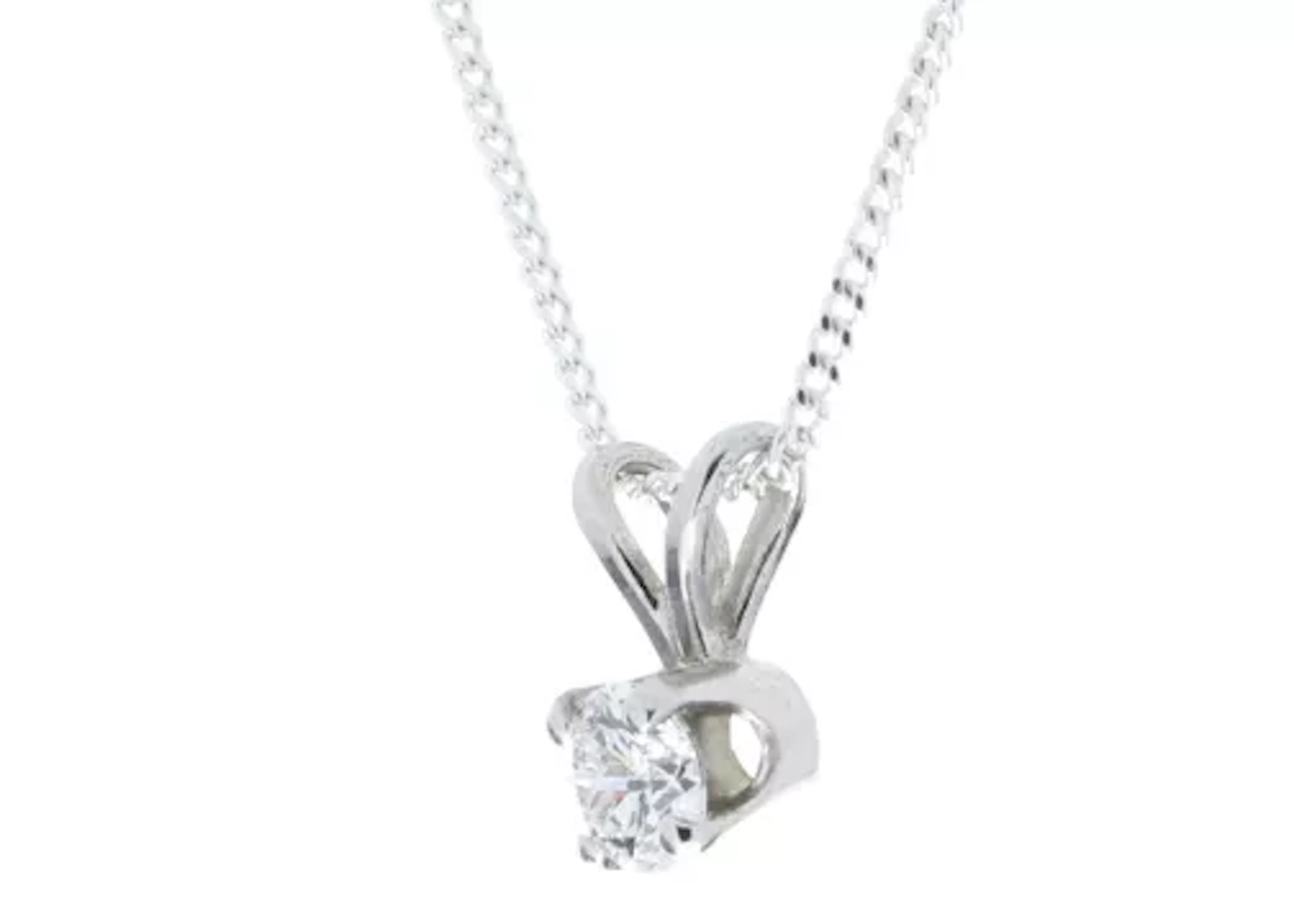 9ct White Gold Single Stone Claw Set Diamond Pendant 0.15 Carats