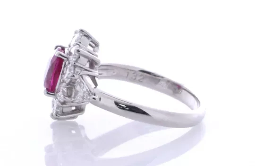 Platinum Single Stone With Halo Setting And Ruby Ring (R1.35) 1.32 Carats