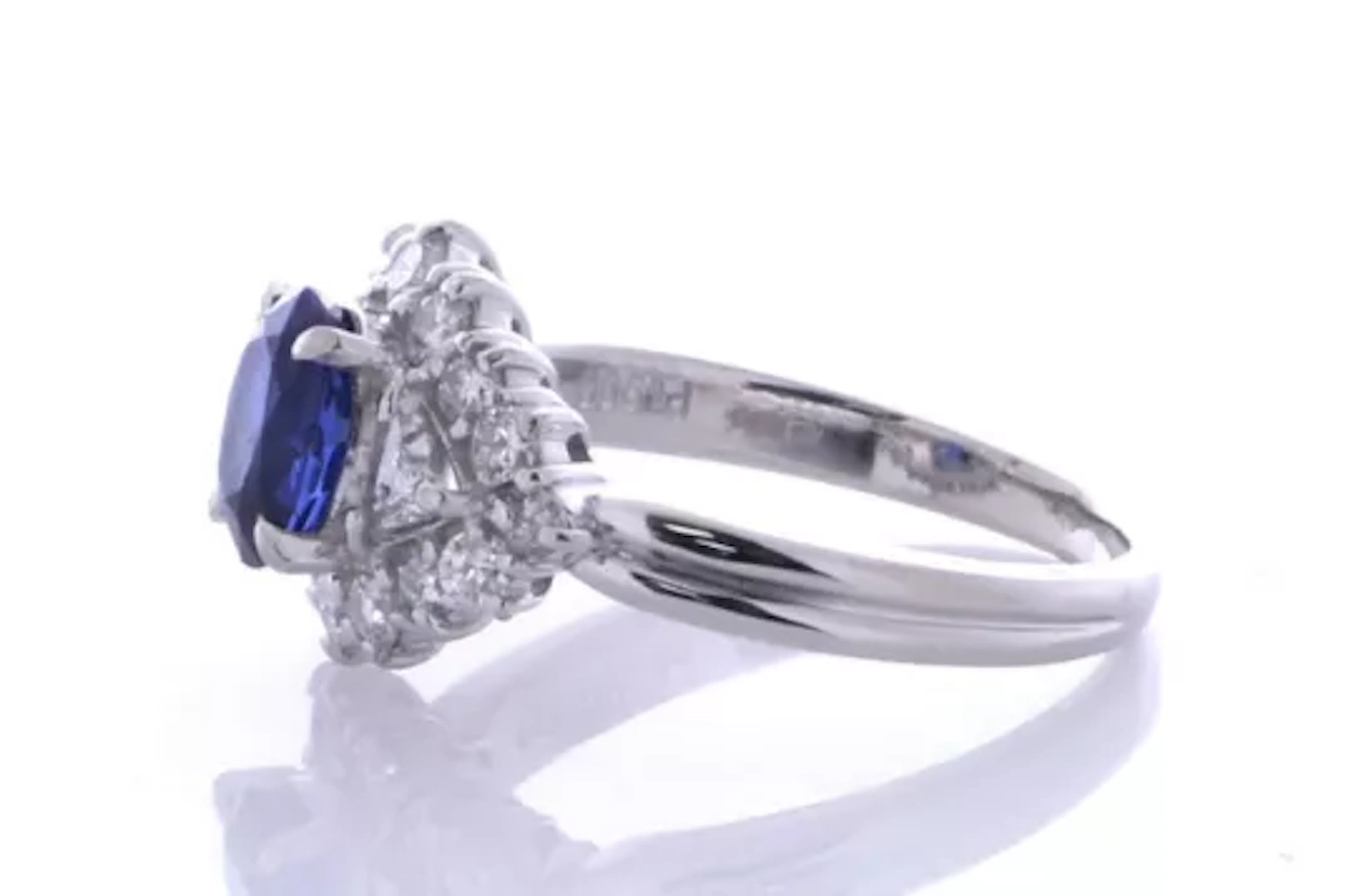 Platinum Oval Cluster Claw Set Diamond And Sapphire Ring (S1.37) 0.83 Carats