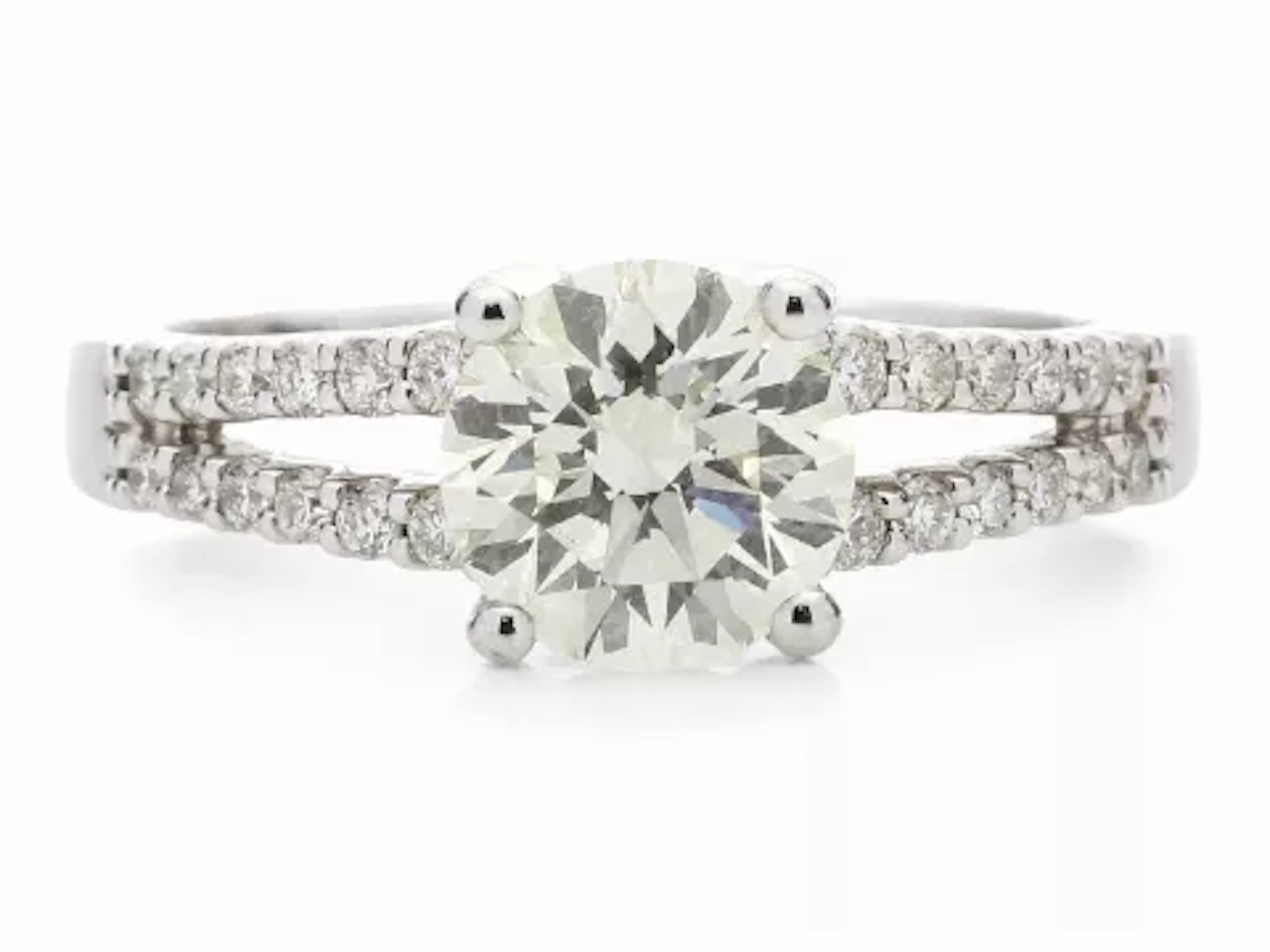 18ct White Gold Solitaire Diamond Ring With Two Rows Shoulder Set 1.75 Carats