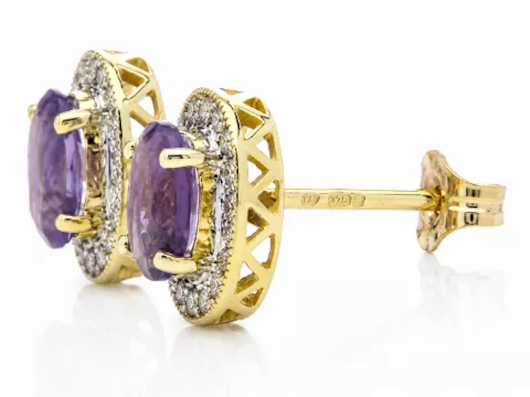 9ct Yellow Gold Amethyst and Diamond Cluster Earring (A0.86) 0.18 Carats