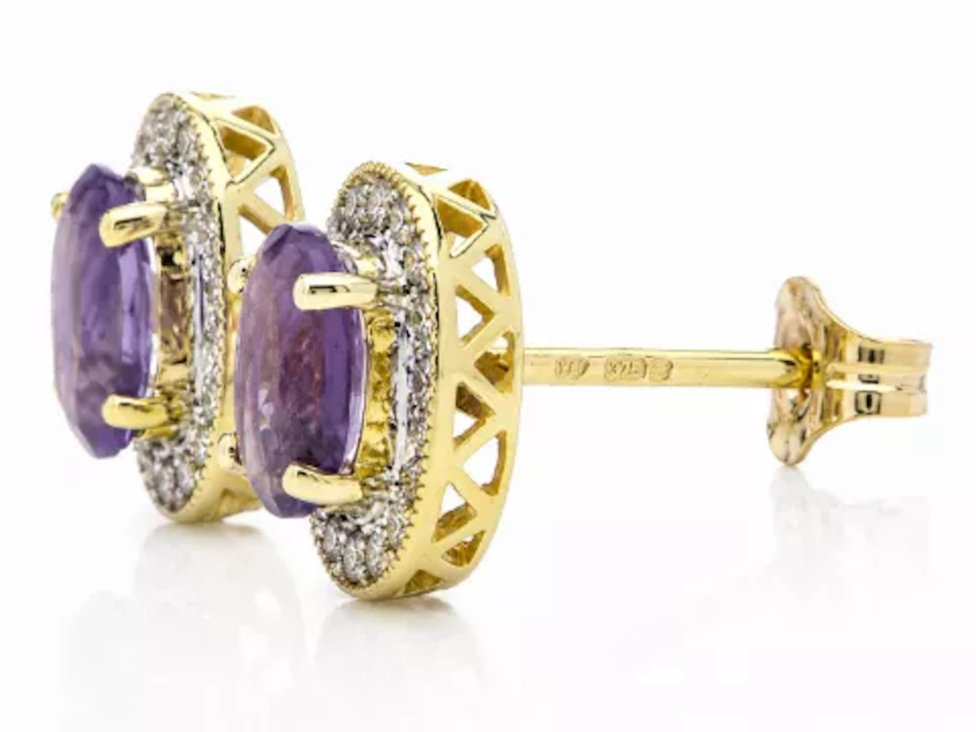 9ct Yellow Gold Amethyst and Diamond Cluster Earring (A0.86) 0.18 Carats