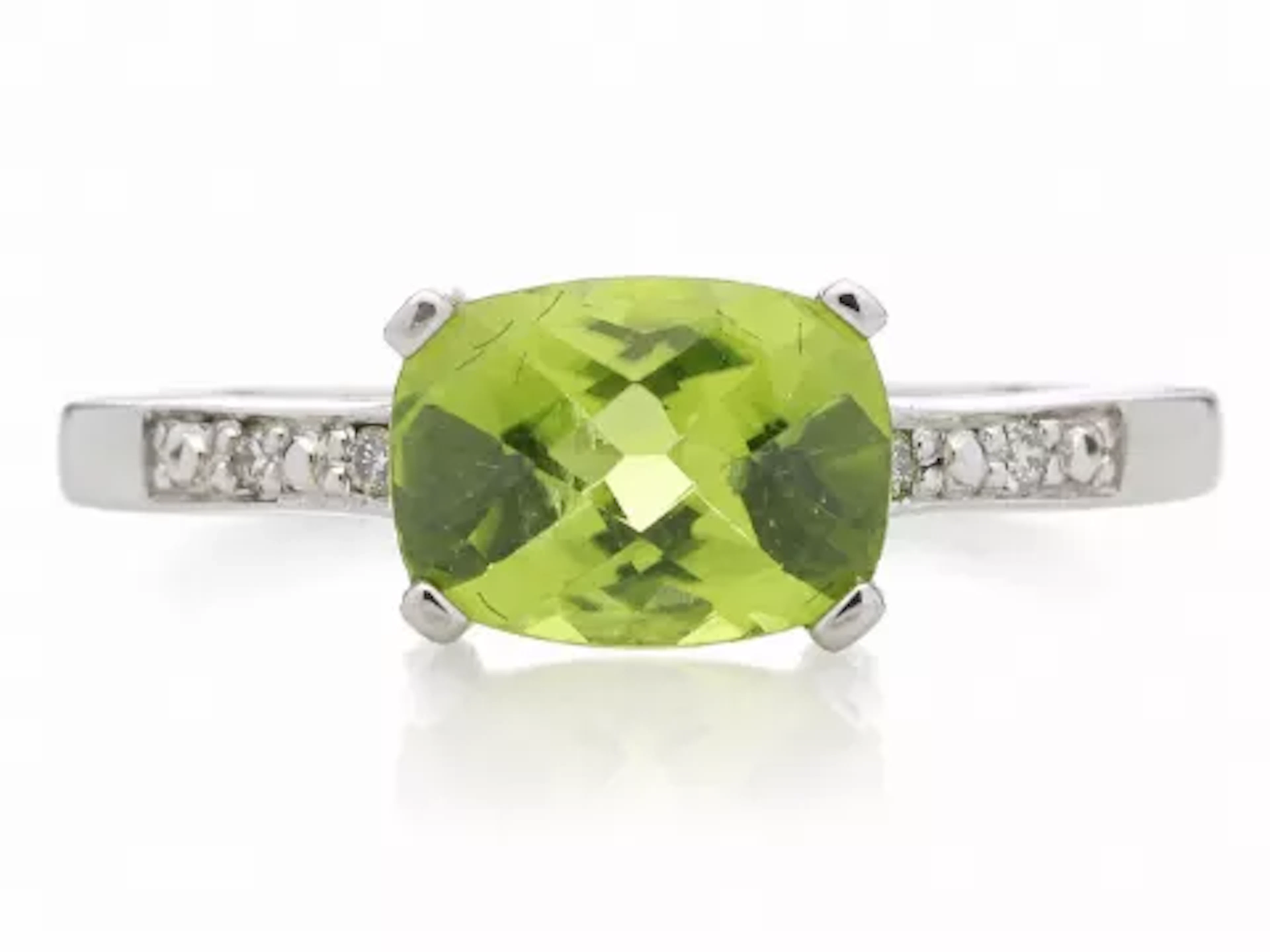 9ct White Gold Peridot Diamond Ring