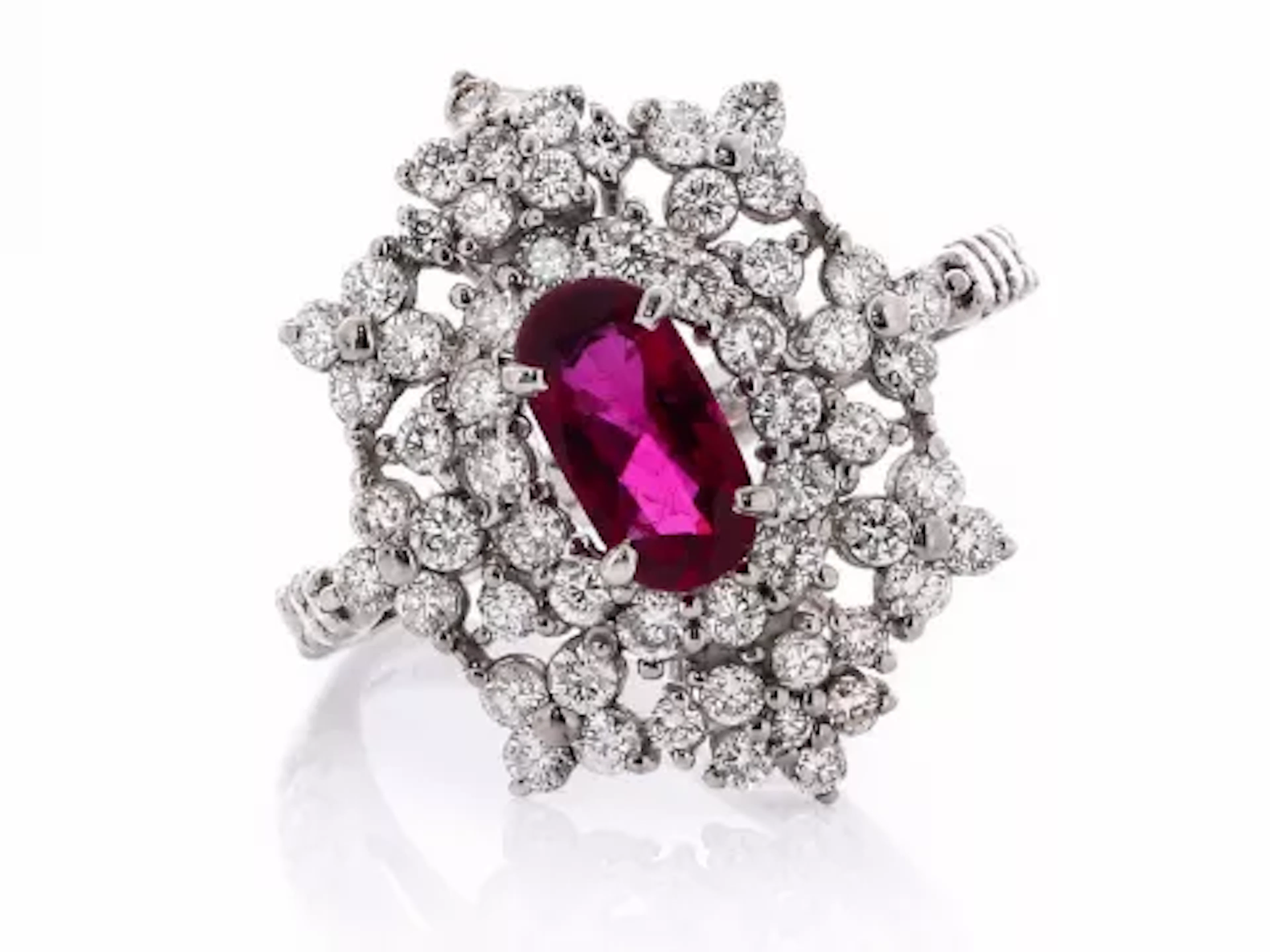 Platinum Cluster Diamond And Ruby Ring (R0.82) 1.17 Carats
