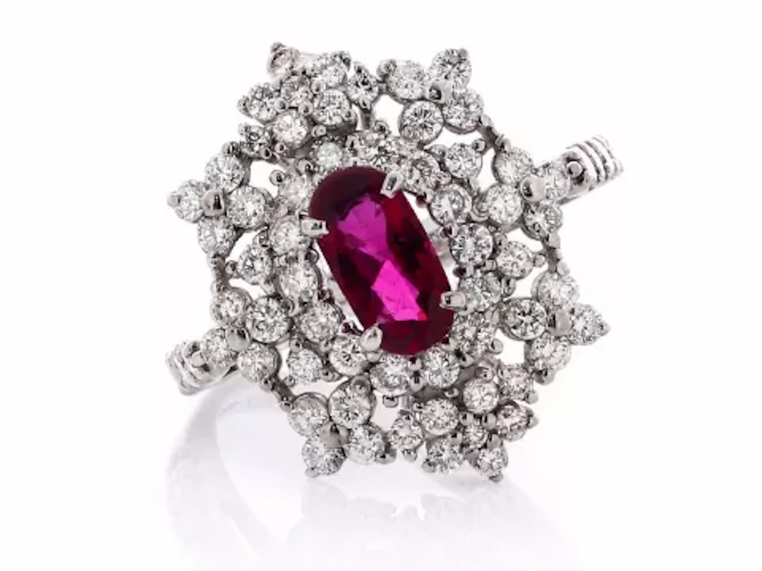 Platinum Cluster Diamond And Ruby Ring (R0.82) 1.17 Carats