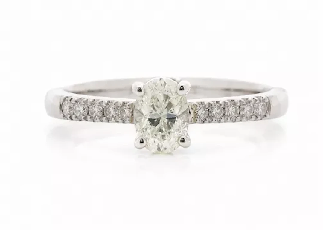 18ct White Gold Oval Cut Diamond Ring (0.37) 0.65 Carats