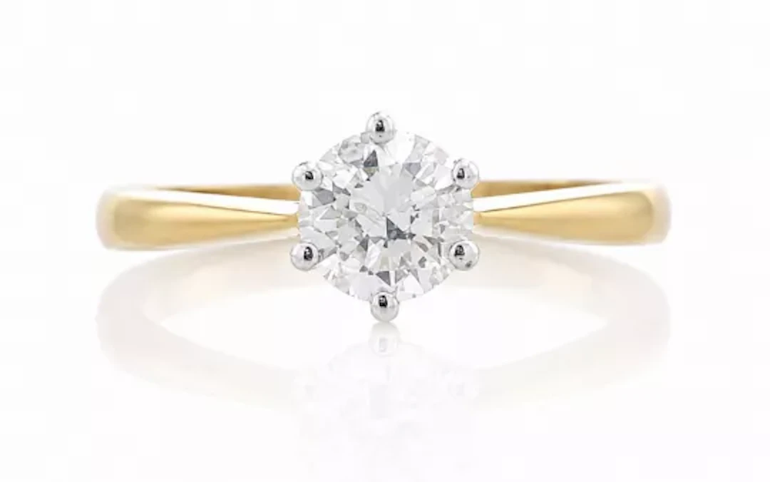 18ct Yellow Gold Single Stone Six Claw Set Diamond Ring 0.79 Carats