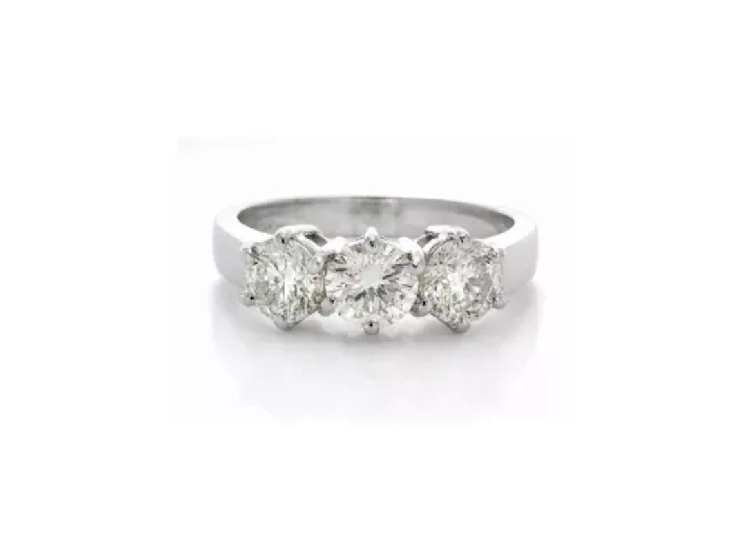 18ct White Gold Three Stone Claw Set Diamond Ring 1.52 Carats