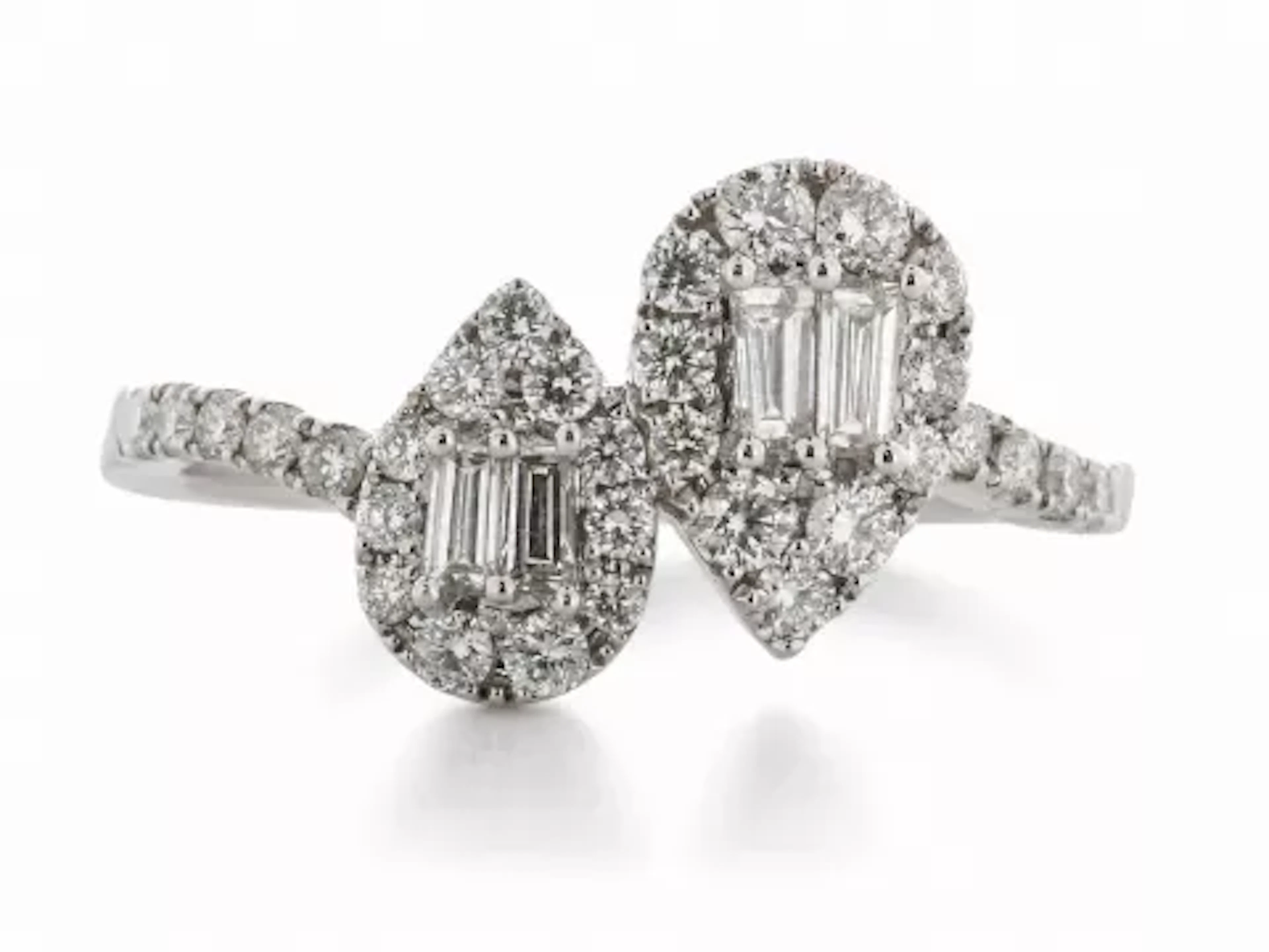 18ct White Gold Double Pear Shape Cluster Diamond Ring 0.83 Carats