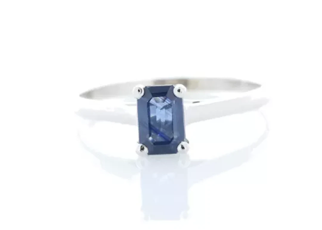 9ct White Gold Emerald Cut Sapphire Ring 0.58 Carats