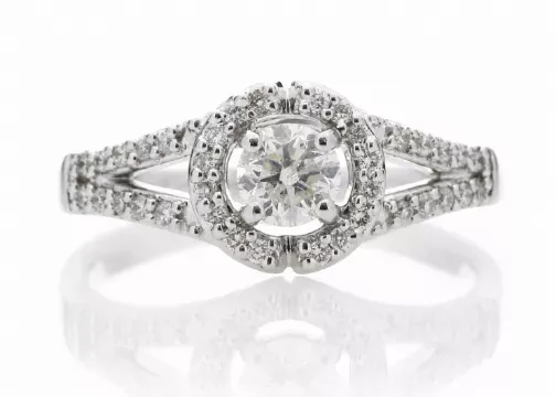 18ct White Gold Single Stone With Halo Setting Ring (0.34) 0.54 Carats