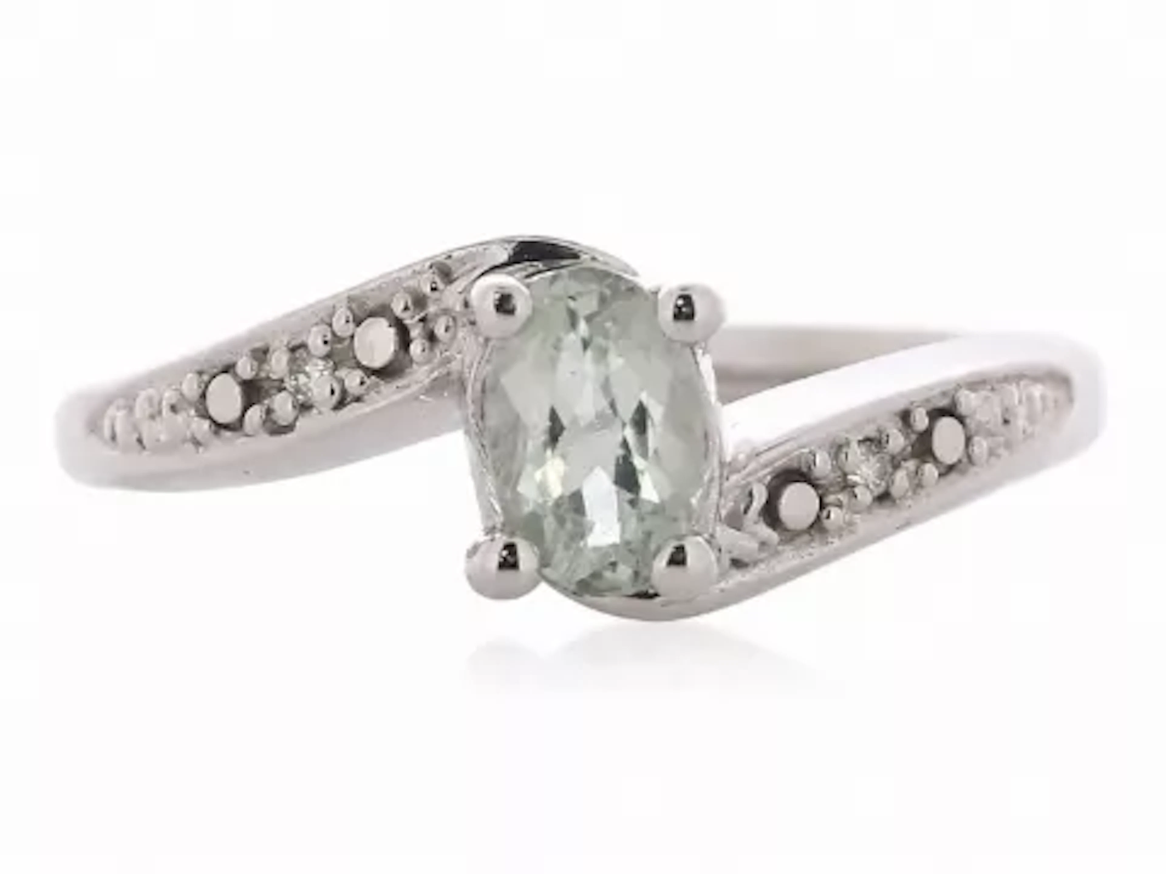 9ct White Gold Diamond And Green Amethyst Ring