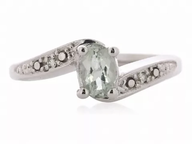 9ct White Gold Diamond And Green Amethyst Ring