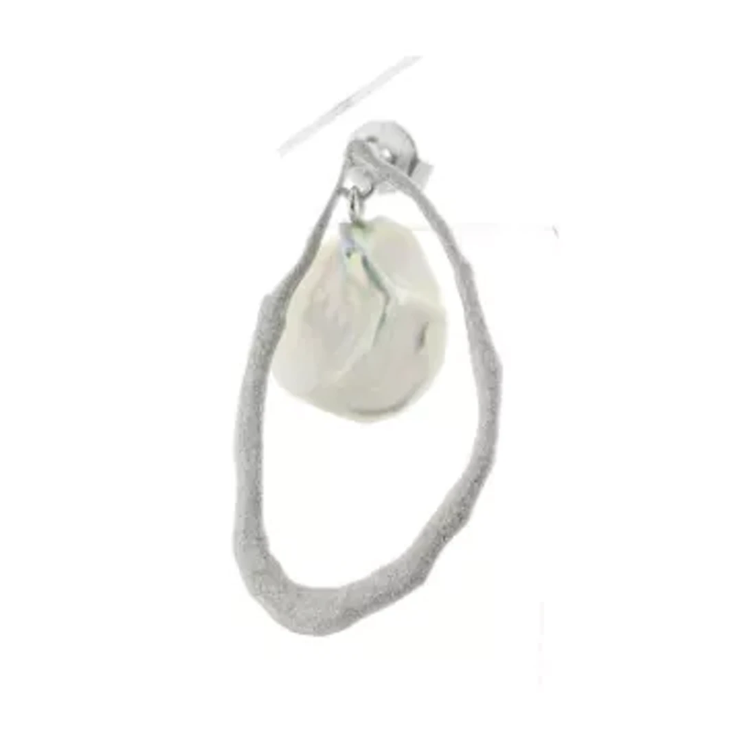 11.0 - 12.0mm Keshi White Pearl Silver Earrings