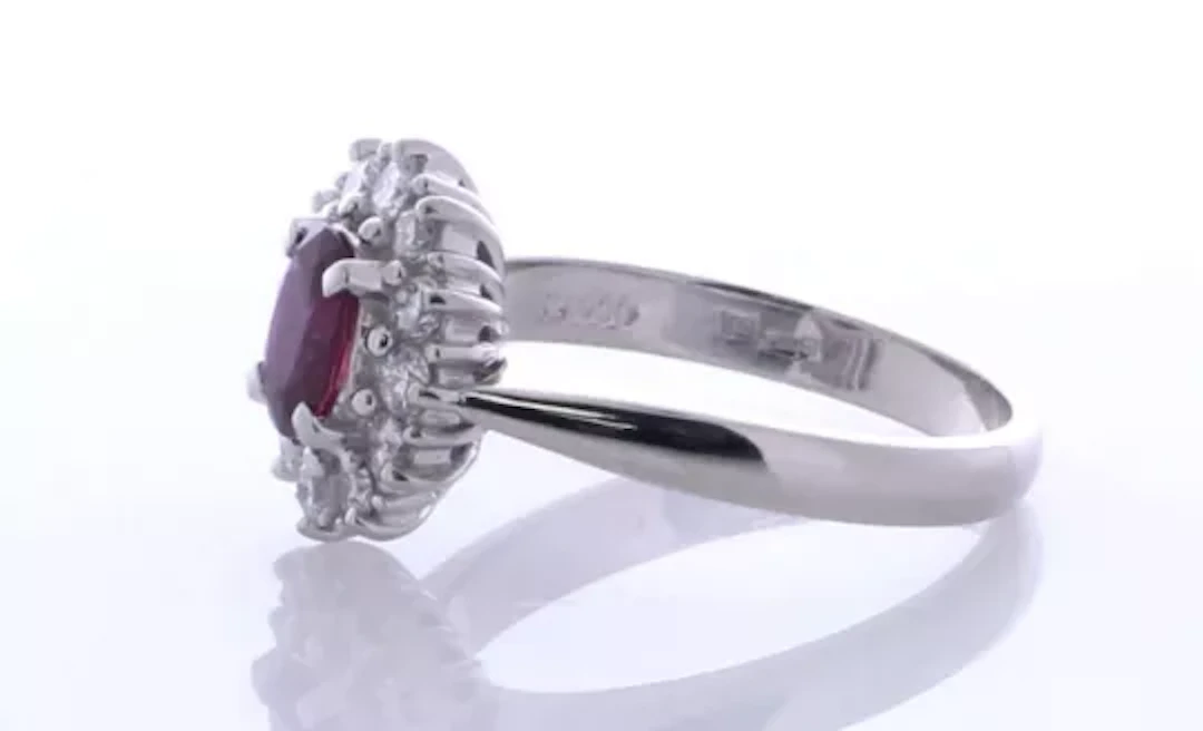 Platinum Single Stone With Halo Setting And Ruby Ring (R0.63) 0.42 Carats