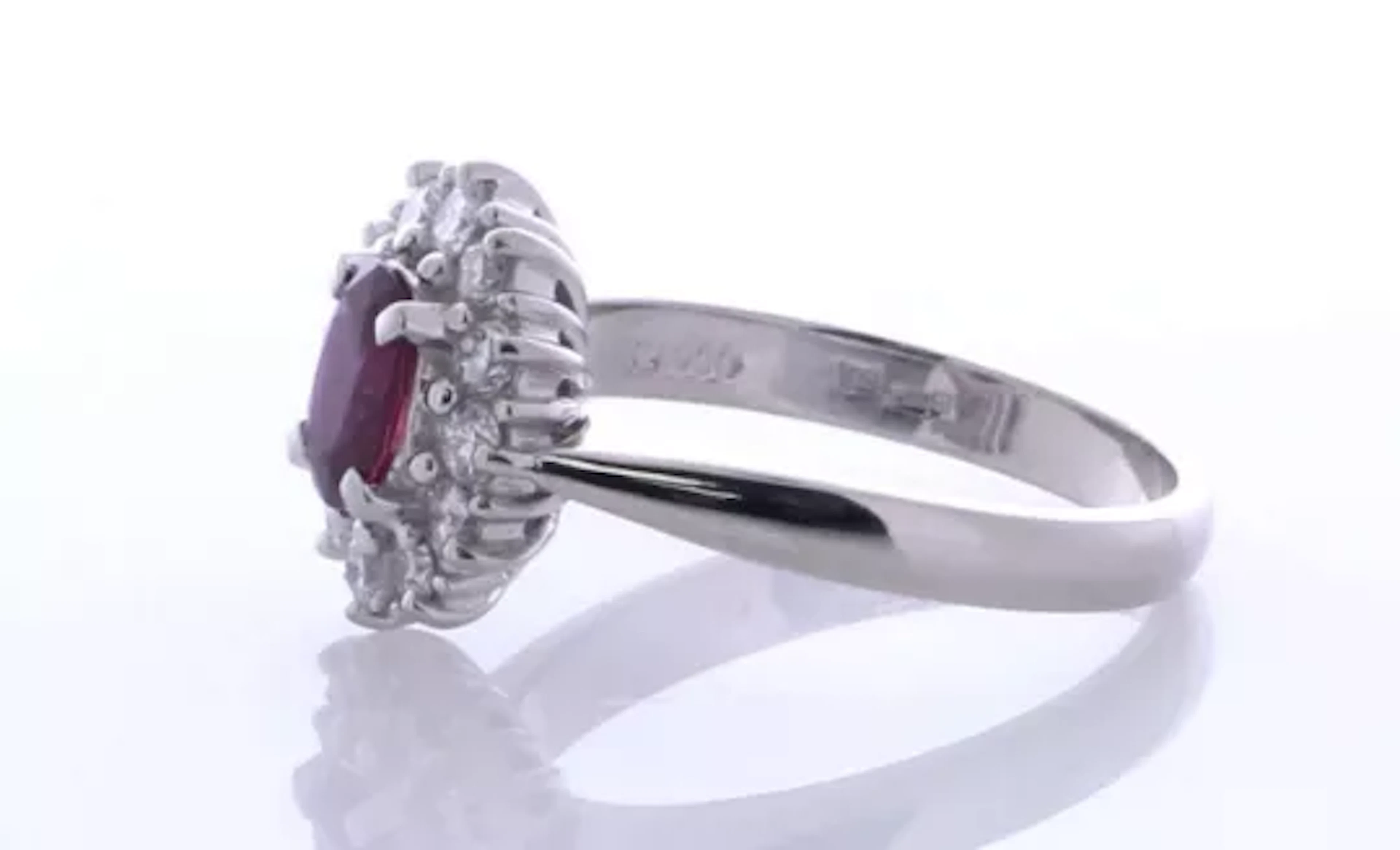 Platinum Single Stone With Halo Setting And Ruby Ring (R0.63) 0.42 Carats
