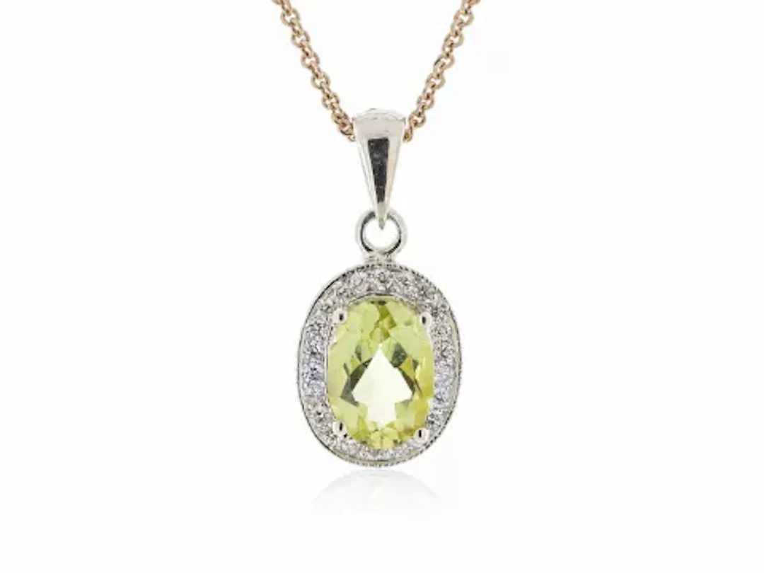 9ct Yellow Gold Diamond And Lemon Quartz Pendant (LQ0.75) 0.11 Carats