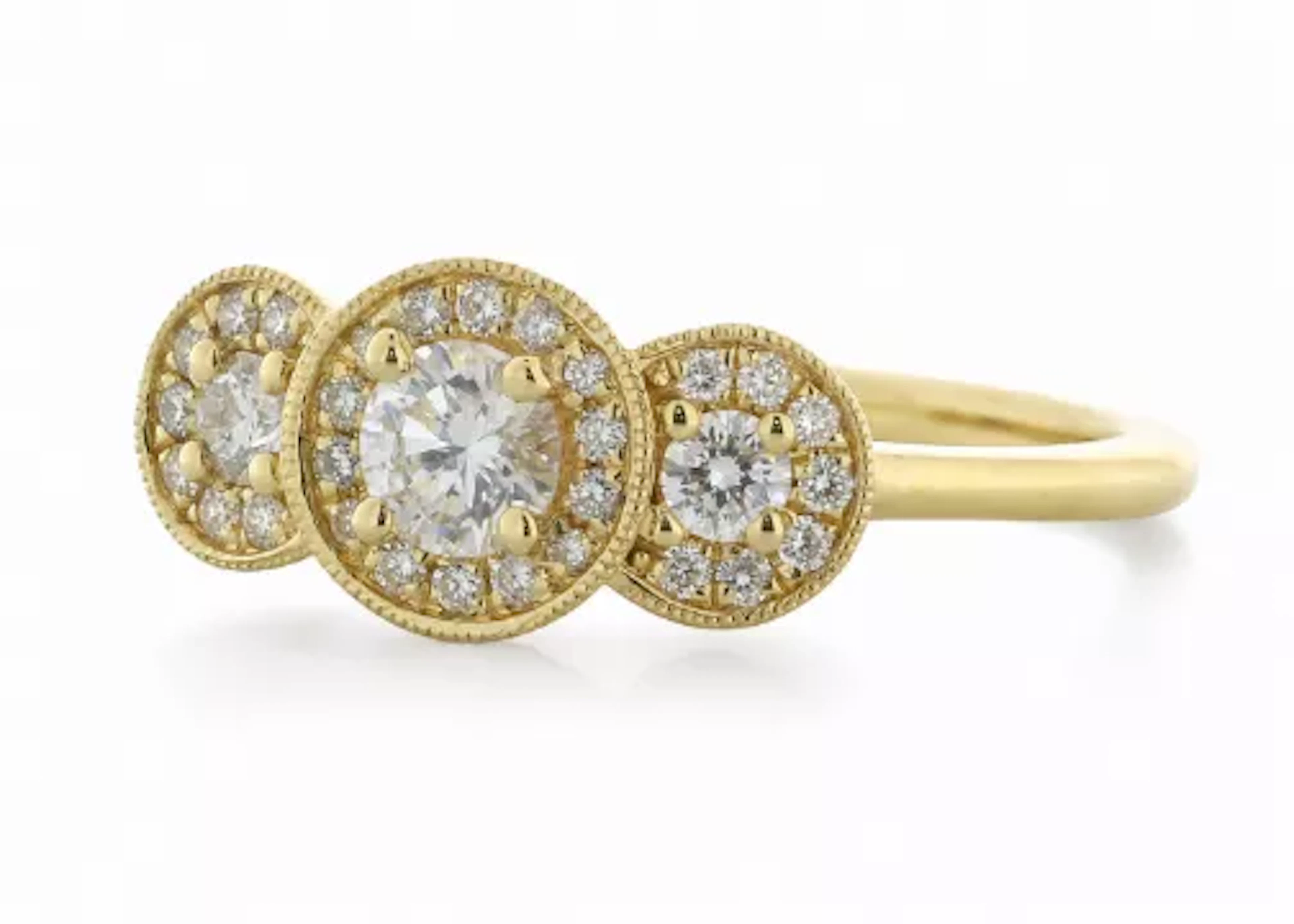 18ct Yellow Gold Three Stone Rub Over Set Diamond Ring (0.21) 0.43 Carats