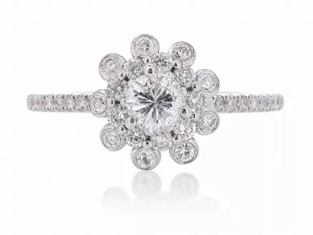 18ct White Gold Flower Halo Diamond Ring 0.76 Carats