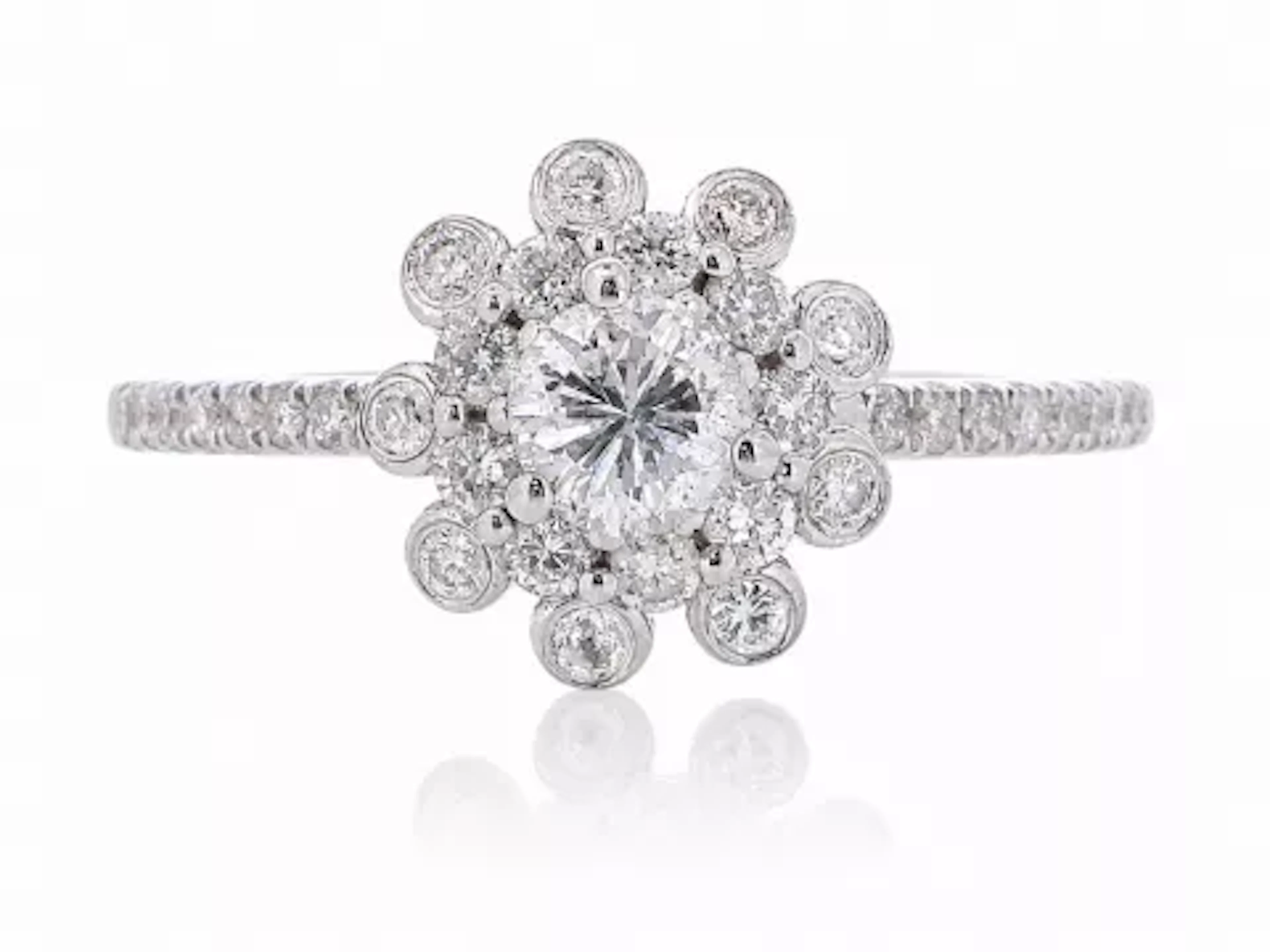 18ct White Gold Flower Halo Diamond Ring 0.76 Carats