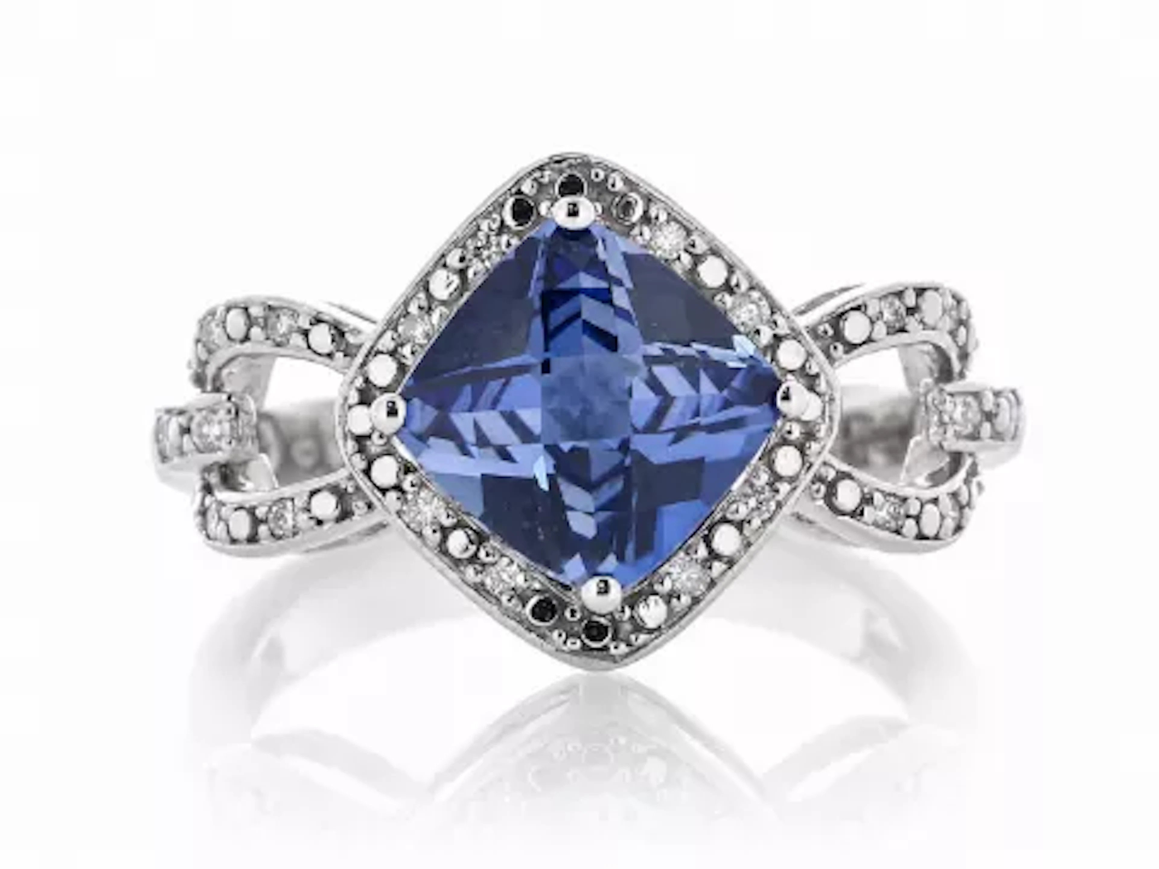 9ct White Gold Created Ceylon Sapphire Diamond Ring (S2.82) 0.11 Carats