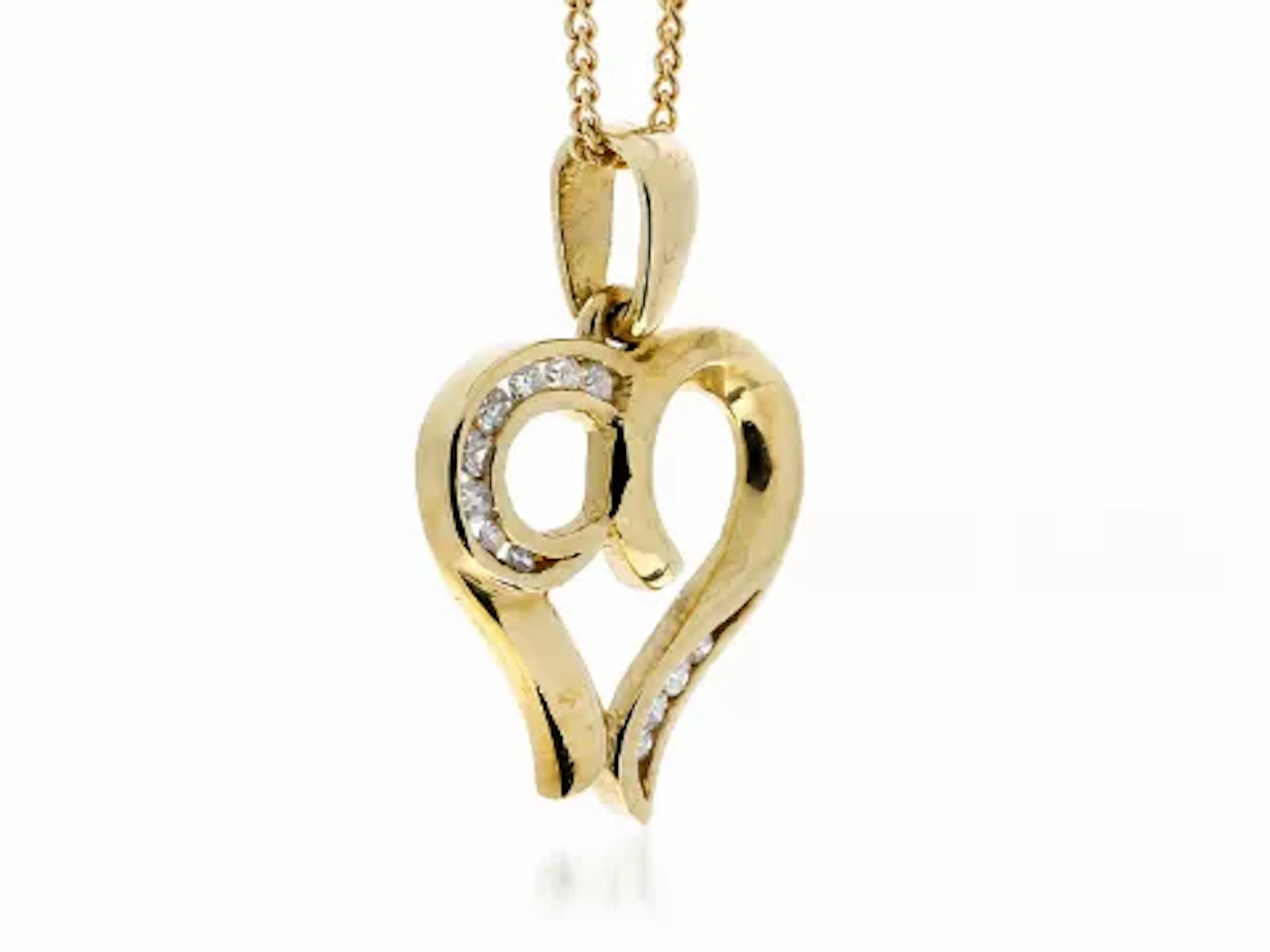 9ct Yellow Gold Heart Pendant with Diamonds in Top & Bottom Corner
