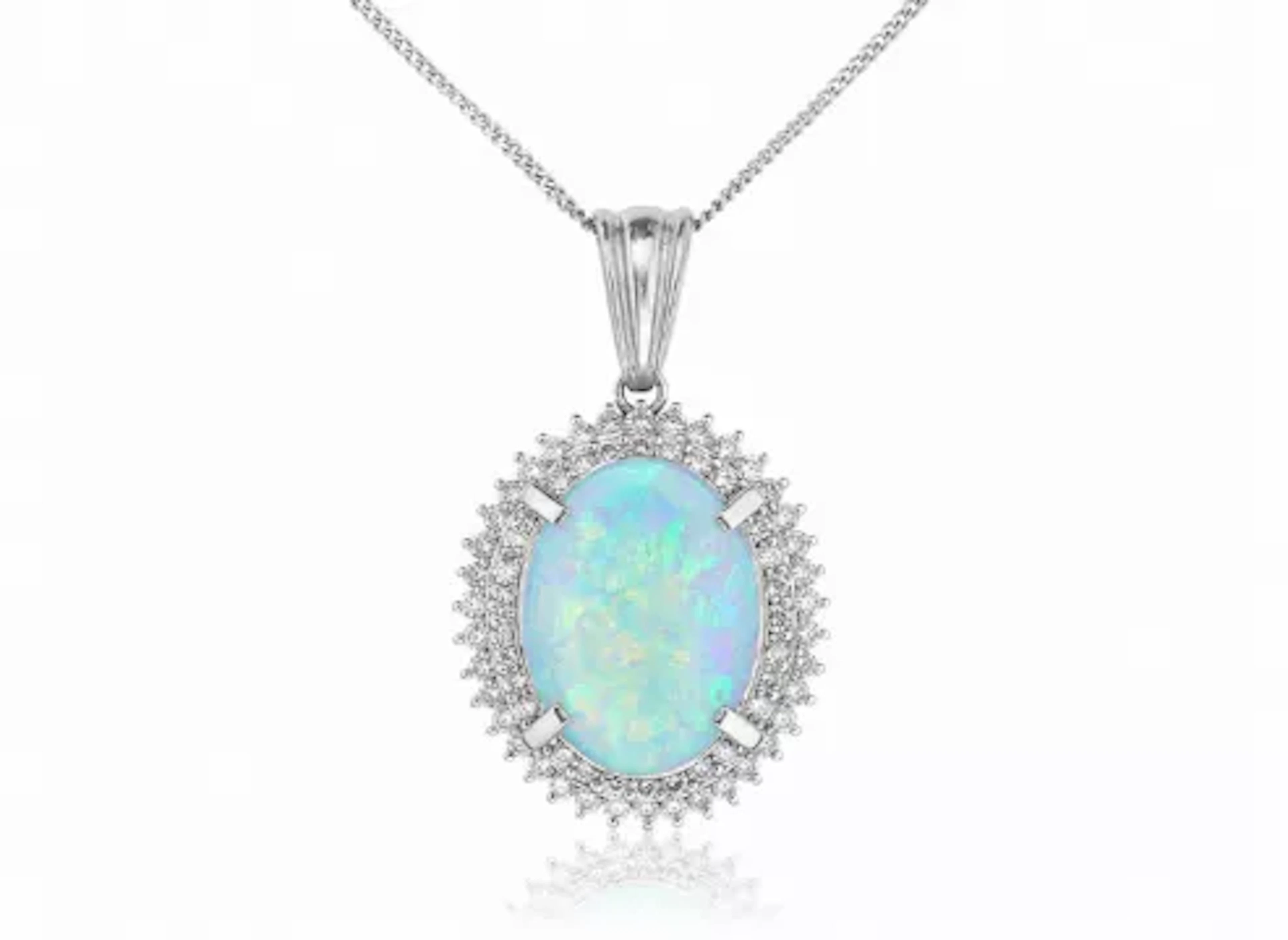 Platinum Diamond And Opal Pendant (O3.64) 0.94 Carats