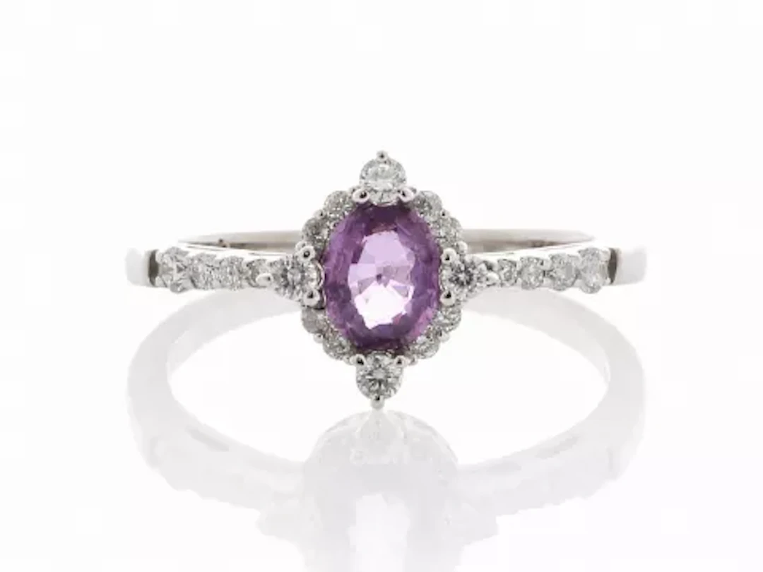 18ct White Gold Ladies Dress Diamond And Pink Sapphire Ring (S0.64) 0.30