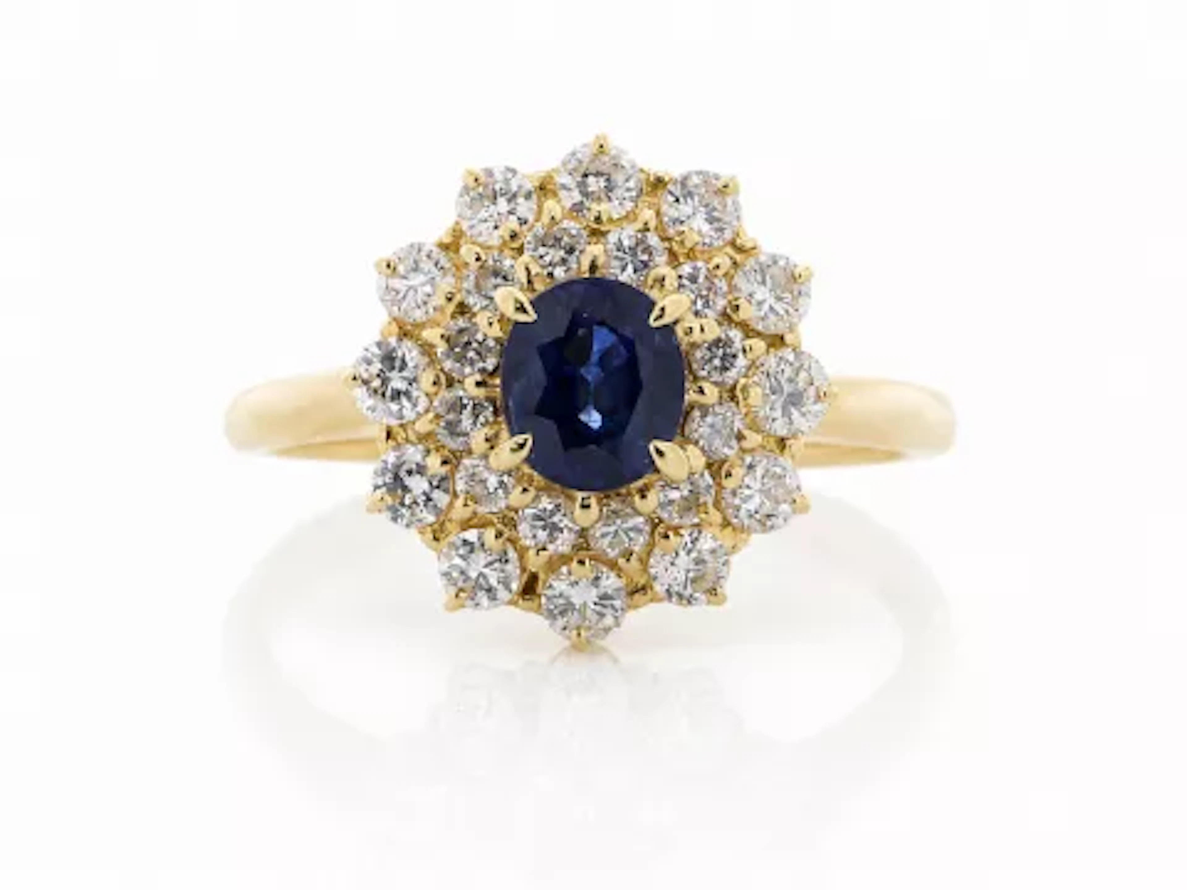 18ct Yellow Gold Oval Cluster Claw Set Diamond And Sapphire Ring (S0.81)