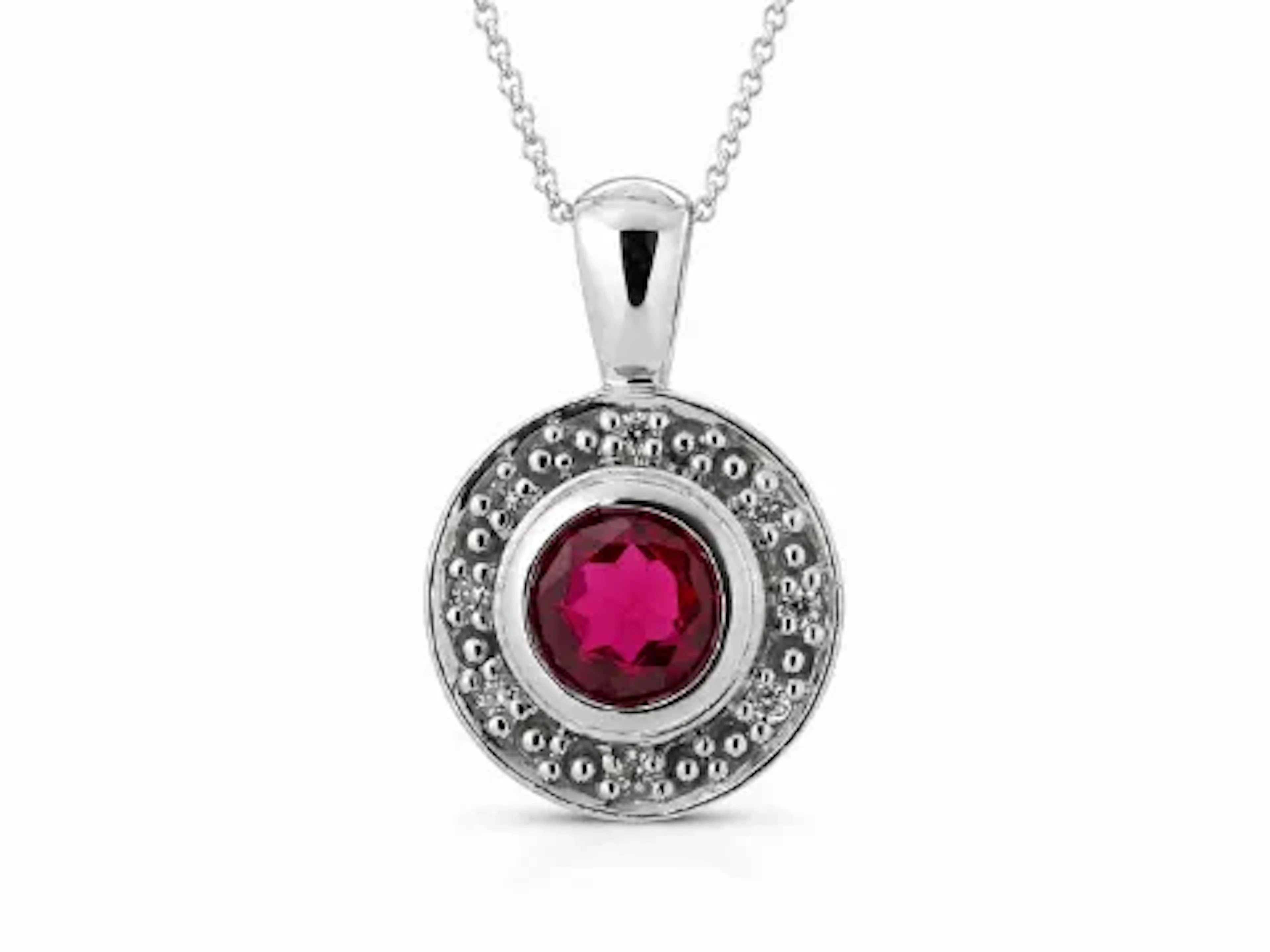 9ct White Gold Created Ruby Diamond Pendant