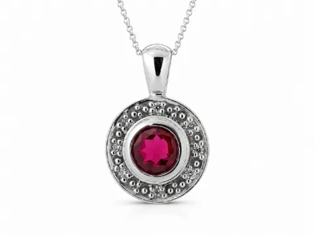 9ct White Gold Created Ruby Diamond Pendant